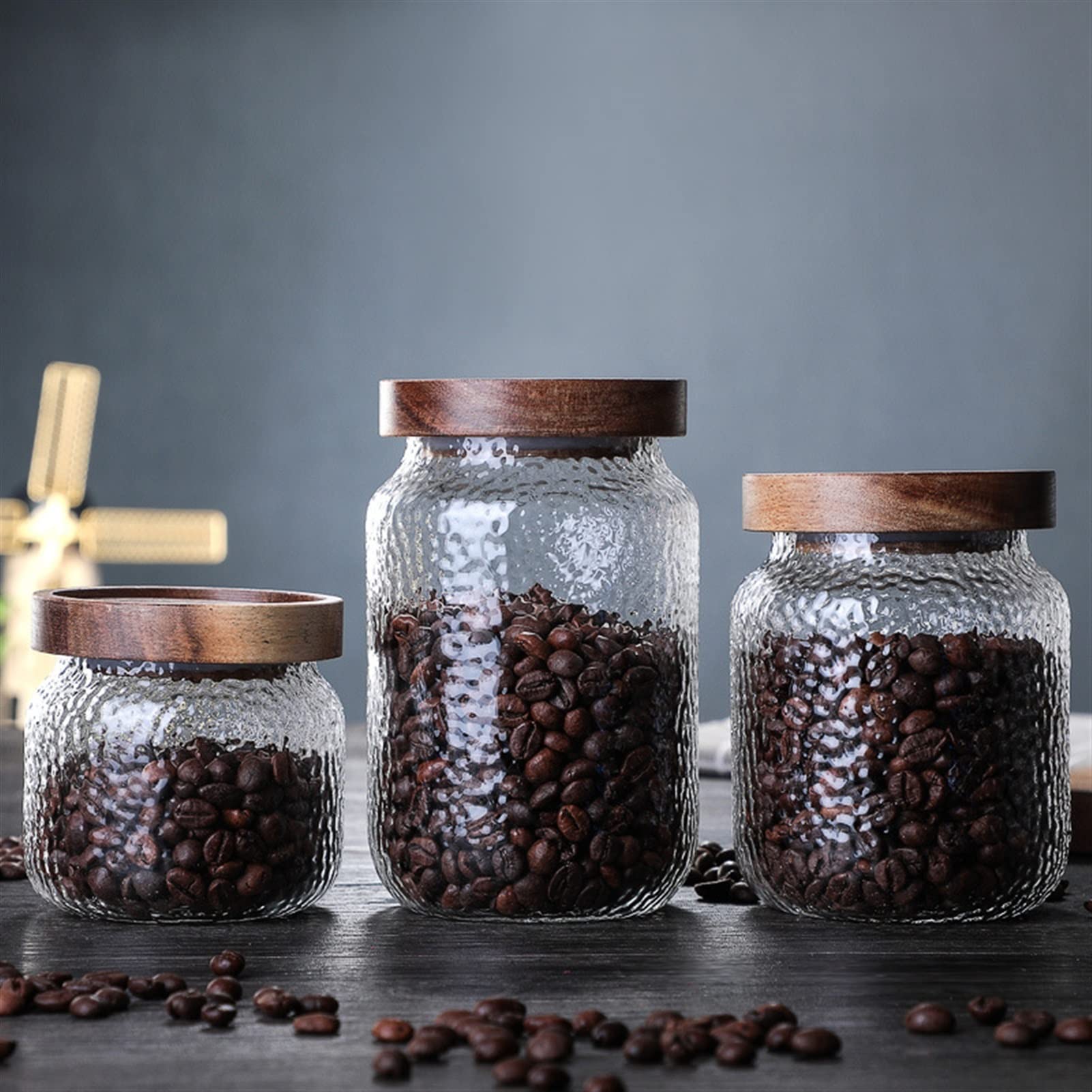 Recipiente de café Frascos de cristal de caramelo con tapa Botella de frasco de almacenamiento de cocina for especias Recipientes de vidrio for alimentos Frijoles de café té latas de vidrio Bote Café