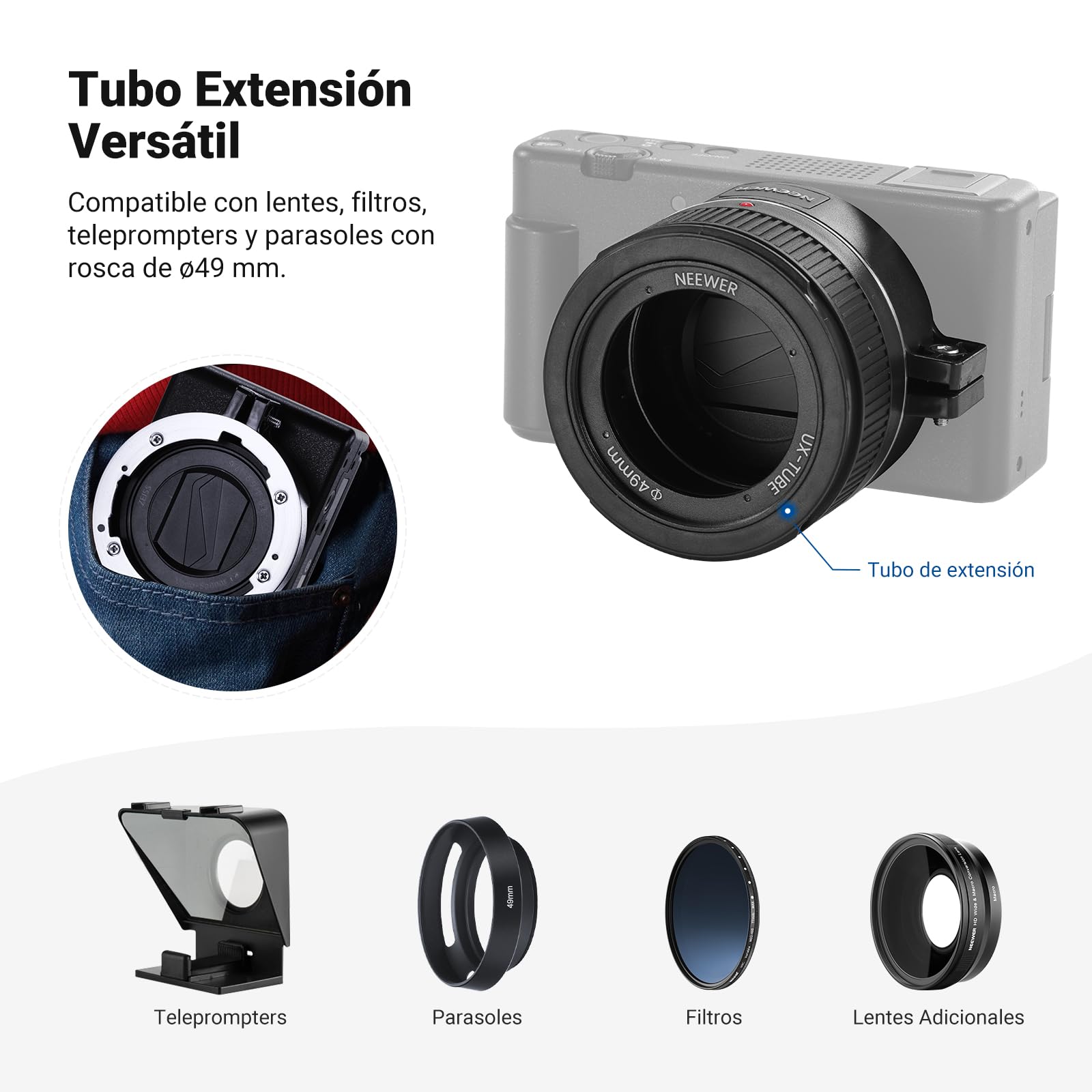 NEEWER Objetivo Gran Angular Compatible con Sony ZV-1 II (ZV-1 M2), 2 en 1 HD 18 mm Gran Angular + 10X Lente Macro Adicional con Tubo Extensión, Montura Bayoneta Accesorios Fotografía, LS-86