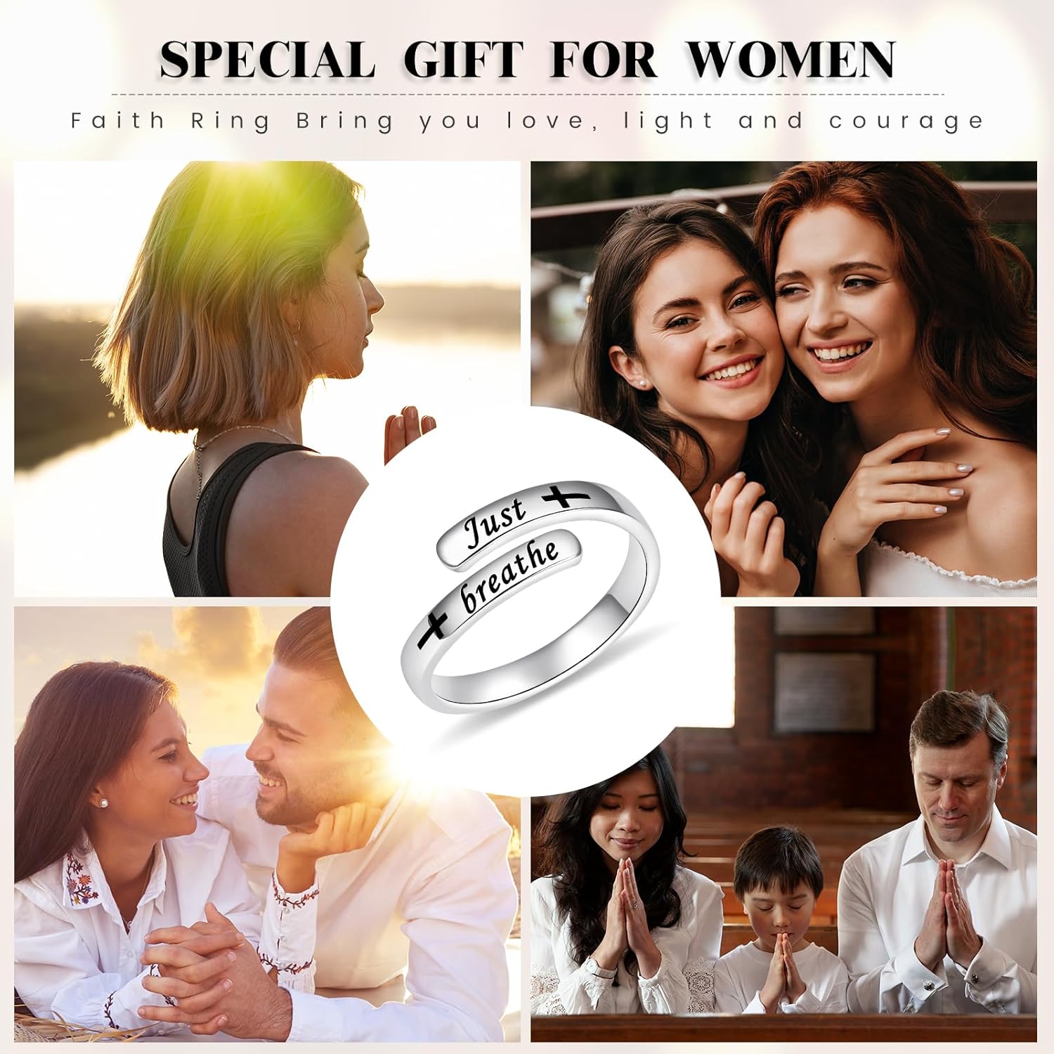 BEILIN Just Breathe Cross Ring 925 Sterling Silver Adjustable Rings Inspirational Jewelry Anti-anxiety Mood Gifts for Women - Image 6