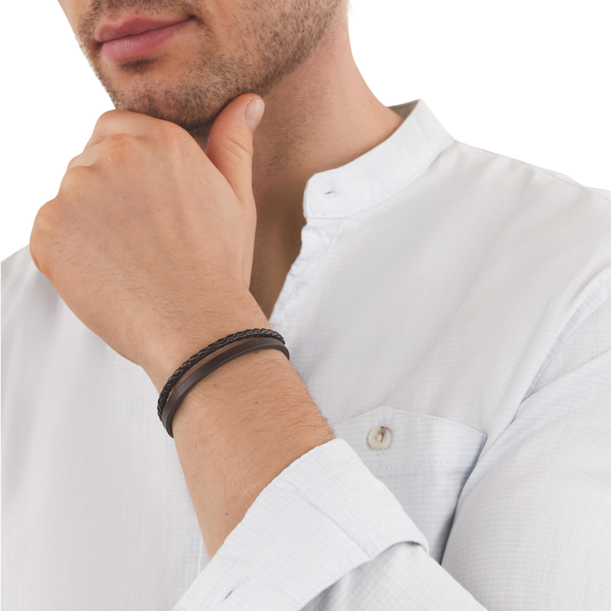 Tom Tailor Armband für Herren, Edelstahl und Leder, 20+1,5 cm, braun, Geschenkidee, Armschmuck, Herrenschmuck, 2100698