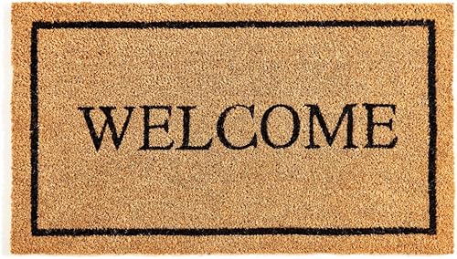 KANKUN Tapete de fibra de coco con respaldo resistente, tapete de bienvenida (17 x 30 pulgadas), tapete de entrada al aire libre, tapete de entrada