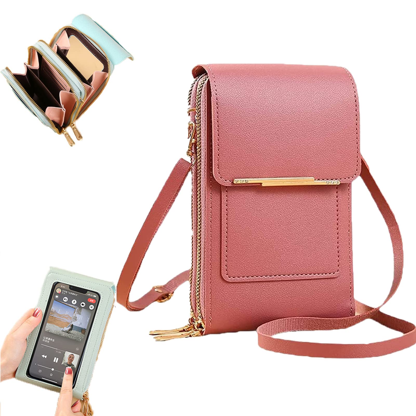 NSRA Anti-Theft Leather Crossbody Cellphone Purse, Blocking PU Leather Bag (B)
