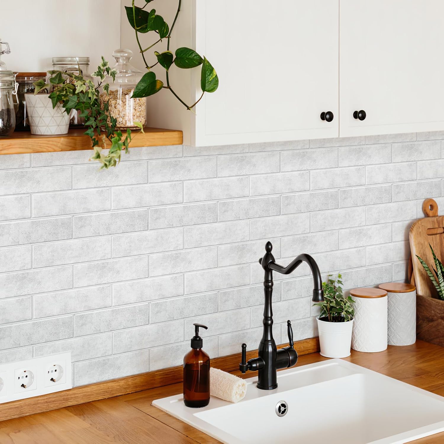 10 Sheets Thicker Design Peel and Stick Backsplash, Self Adhesive Wall Tiles, Stick on Backsplash for Kitchen and Bathroom, 12"x9.8",Light Gray