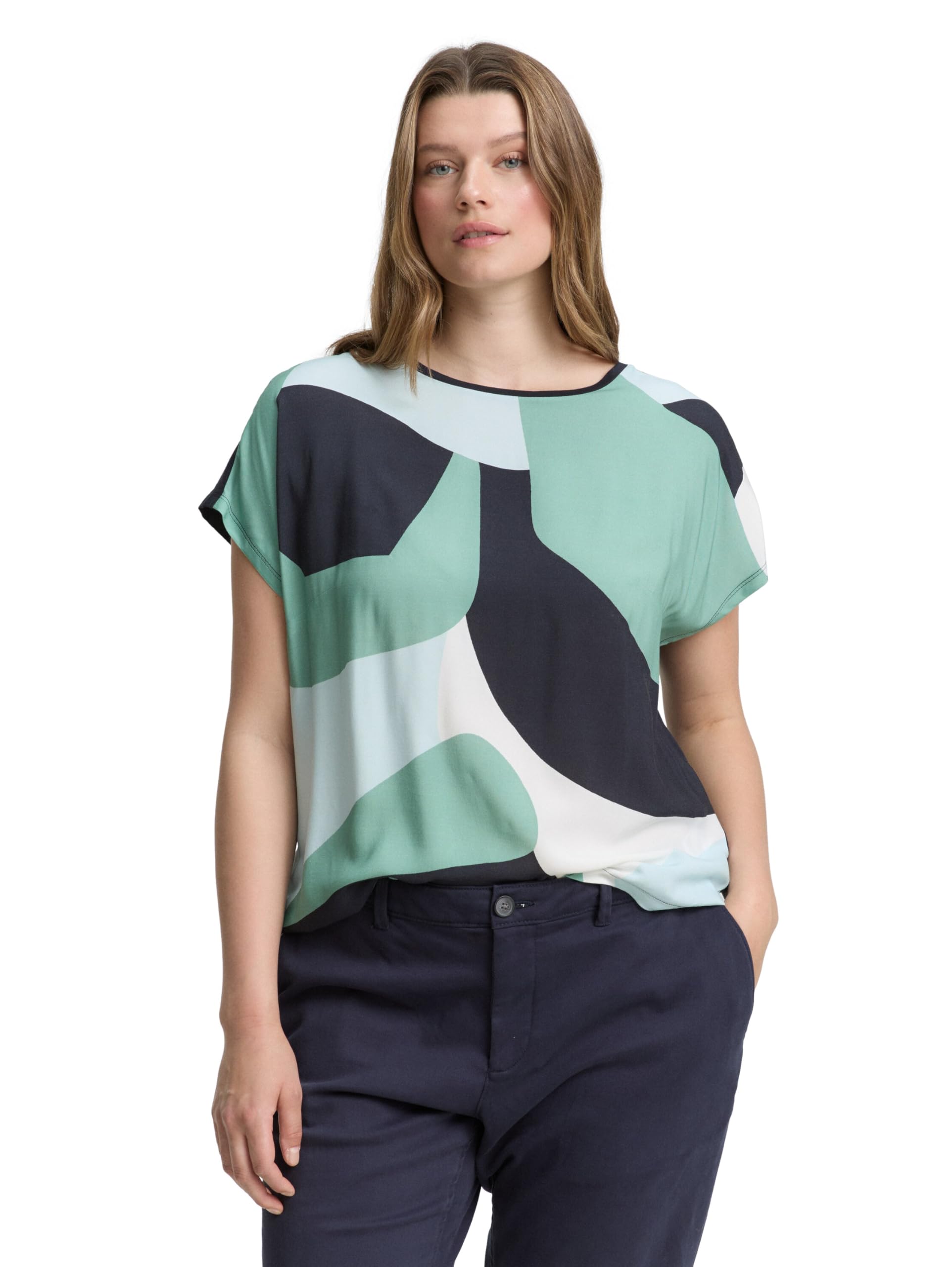 TOM TAILOR Damen Plus Size - T-Shirt im Material-Mix