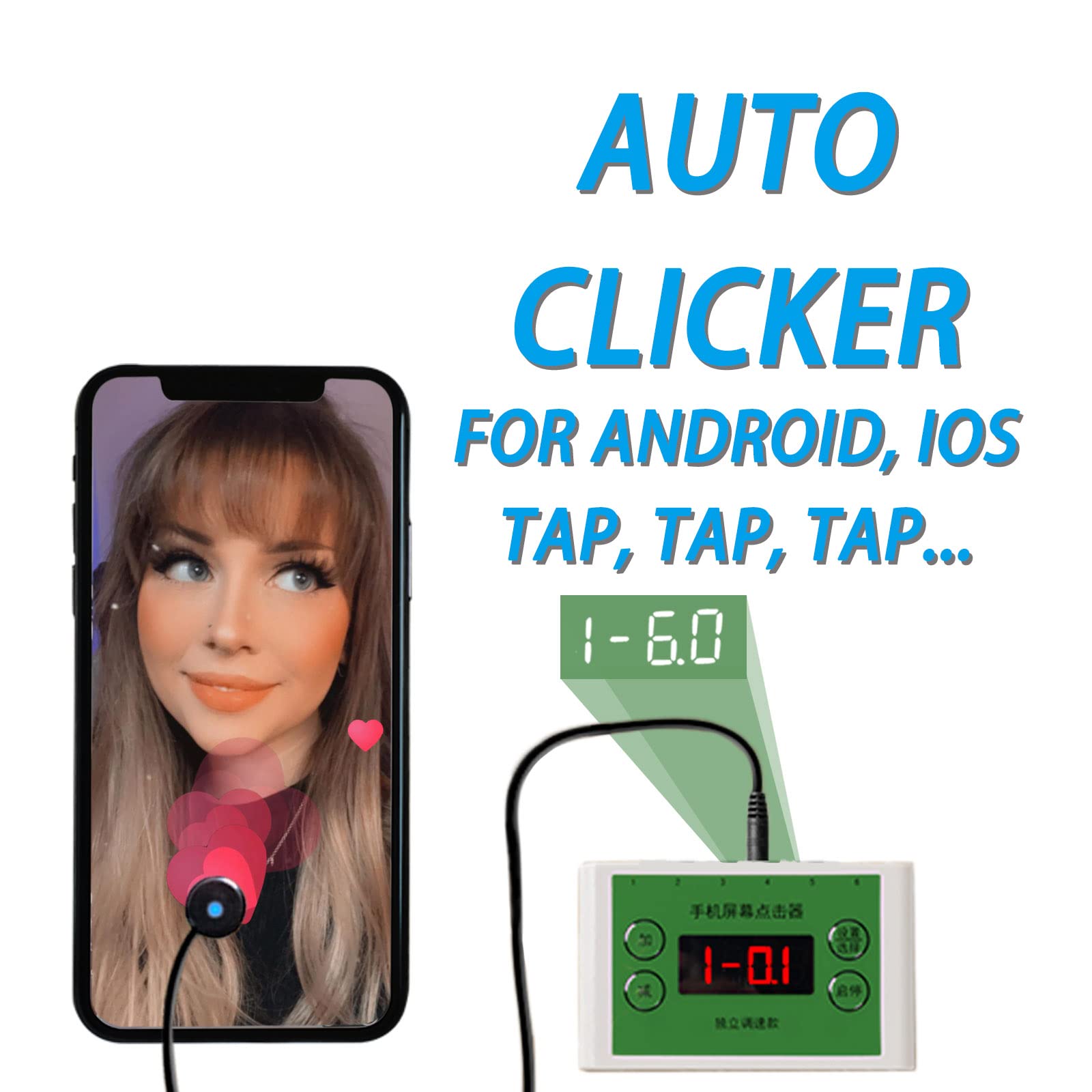 Clicker automático físico de velocidad independiente ajustable en diferentes puertos: Clicker automático para iPhone iPad, dispositivo de pantalla para Android iOS, clic simulado de dedo, adecuado
