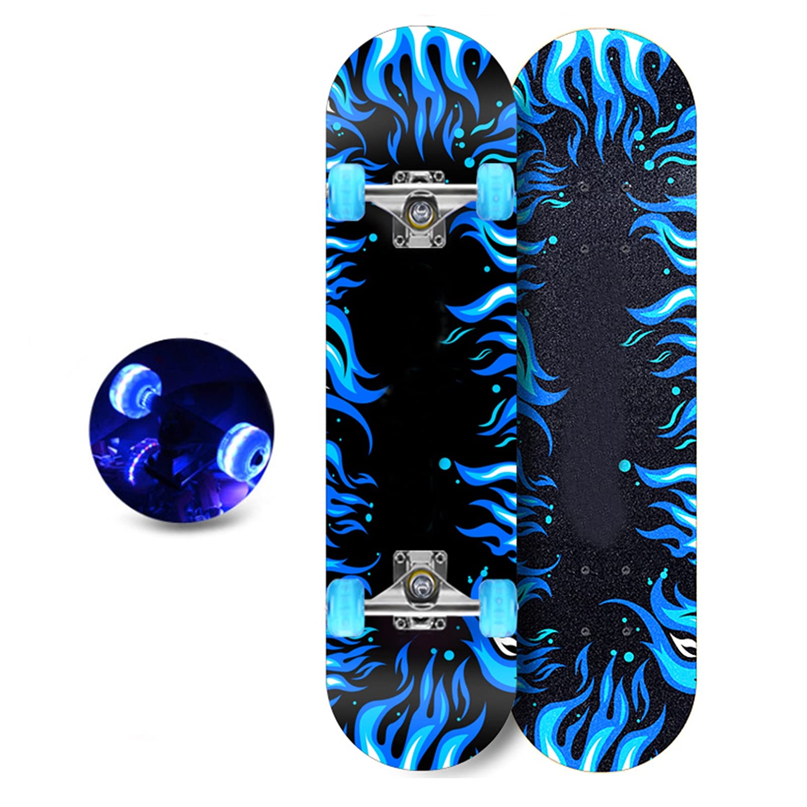 Skateboard Completo de 31 "x 8", Monopatín Estándar de 7 Capas de Madera de Arce Canadiense con Rueda Intermitente de PU para Niños, Adultos, con Mochila y Pigmento, Herramientas de Ajuste