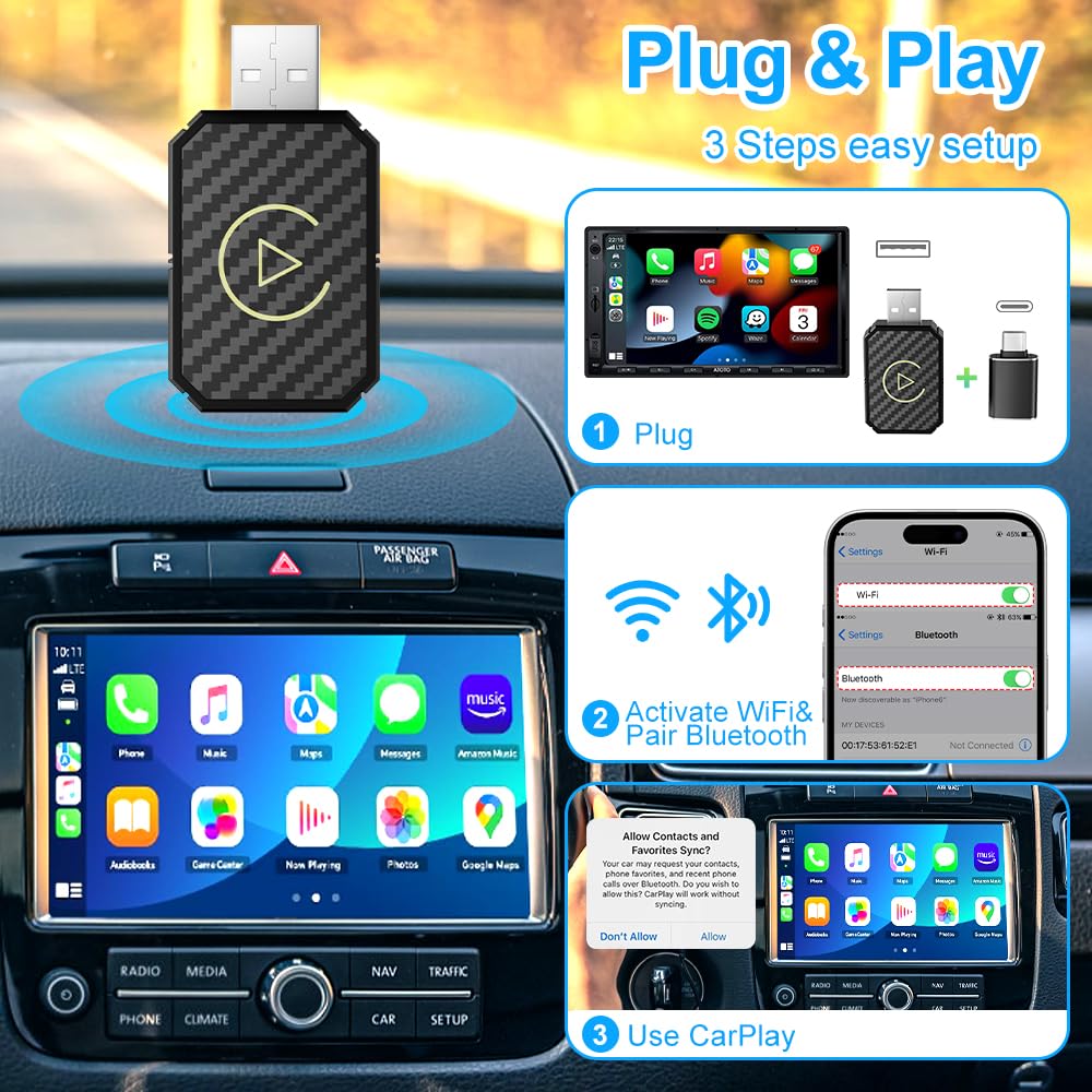 URJD Adaptador Carplay Sem Fio 2025 Atualização Dongle para Carros de