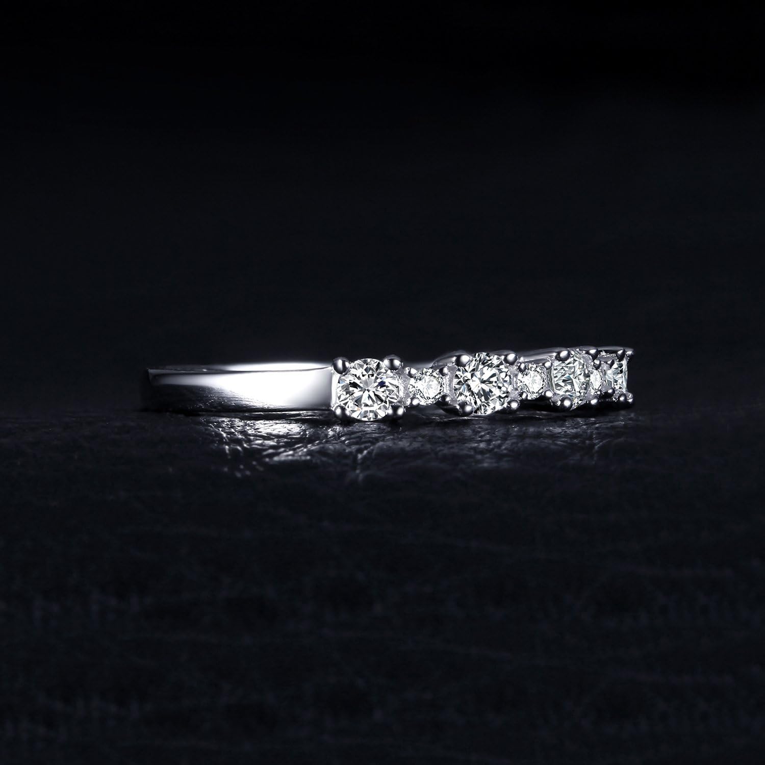 JewelryPalace Classic Cubic Zirconia Wedding Rings for Women, Half Eternity 925 Sterling Silver Promise Ring for Her, Round Cut Simulated Diamond Anniversary Band Ring - Image 3