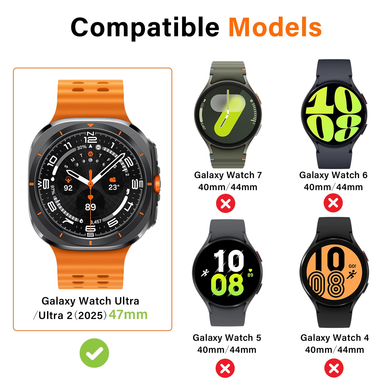 Amizee 2 w 1 Metaliczne etui kompatybilne z Samsung Galaxy Watch Ultra/Ultra 2 (2025) 47 mm, twardy PC odporny na zarysowania cienki ultra ochronny pokrowiec do Galaxy Watch 47 mm, Czarny/PO