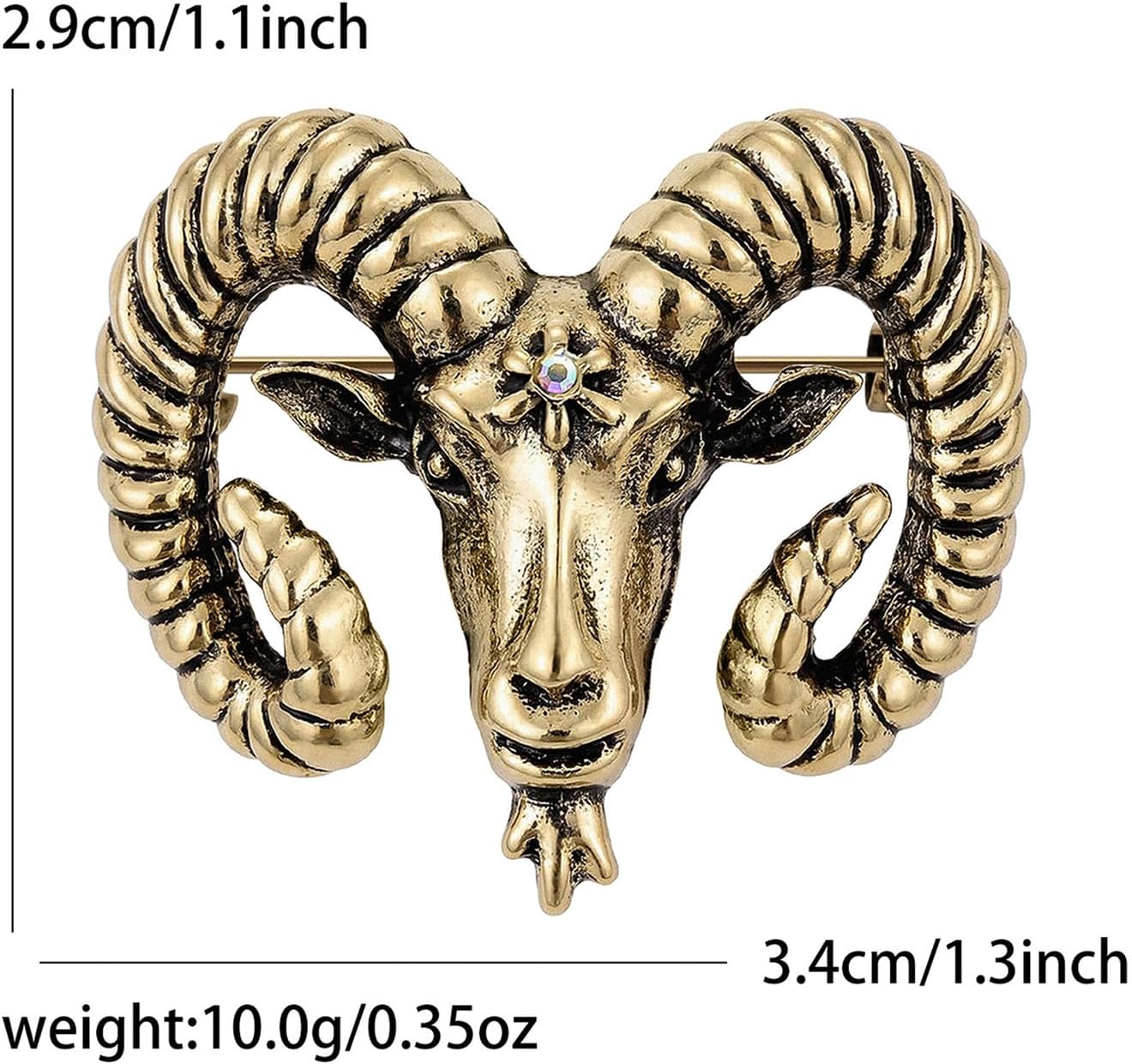 Vintage Ram Head Rhinestone Brooch Curved Horn Goat Animal Lapel Pin image 3