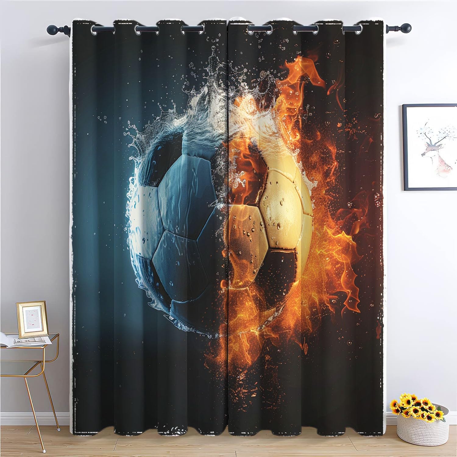 Srigzcaly Football Blackout Curtains, Multicolor Thermal Insulated Soundproof Window Eyelet Drapes for Kids Teens Bedroom Living Room - 2 Panels, Total 92" W x 54" L (234x138cm)