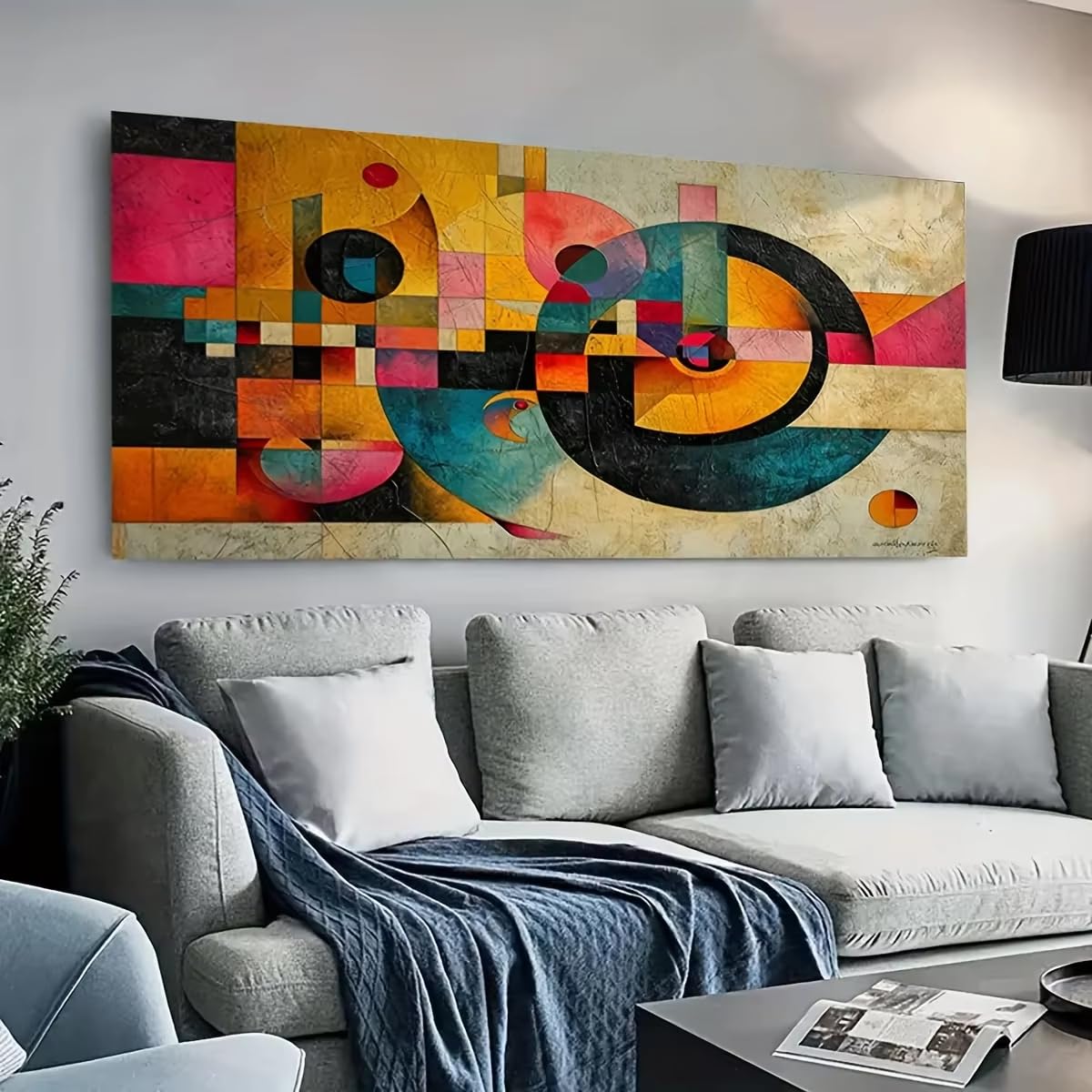 AEFOUU Large Modern Abstract Art Canvas Print - Geometric Design with a Swirling Mind Theme Perfect for Living Room Bedroom Wall(40x80cm/16x32in/Frameless)