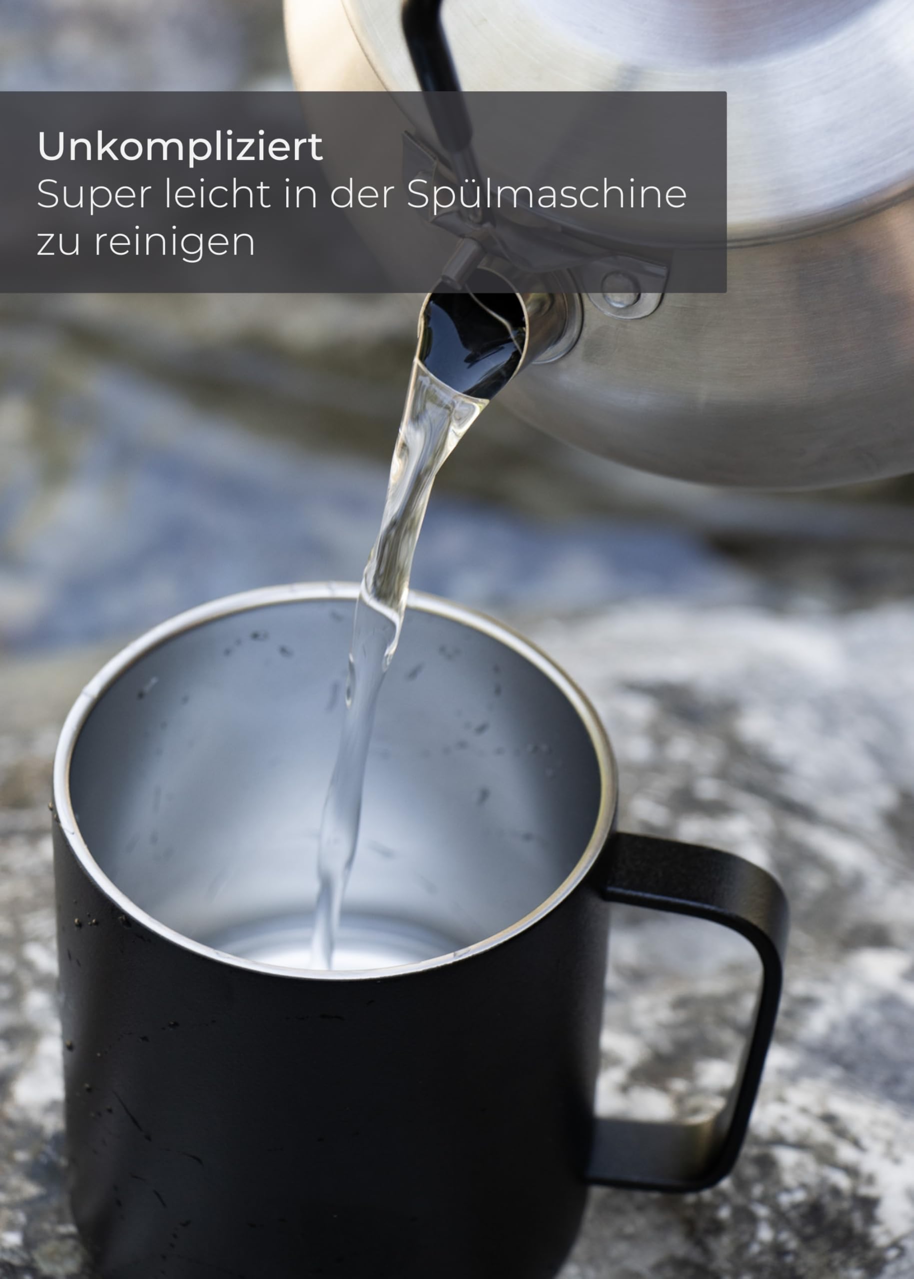 LAMBDA COFFEE® Edelstahl Tasse 2x360ml Thermobecher mit Henkel I Kaffeetasse doppelwandig isoliert I Tassen Set für Camping & Outdoor I Thermo Kaffee Becher (Rot)