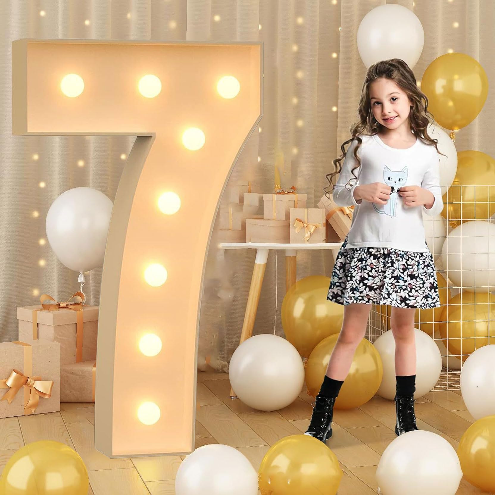 120cm-4ft Giant LED Light Up Numbers 7, Mosaic Marquee Light Up Sign, LED Number Lamps for Valentine's Day Birthday Christmas New Year