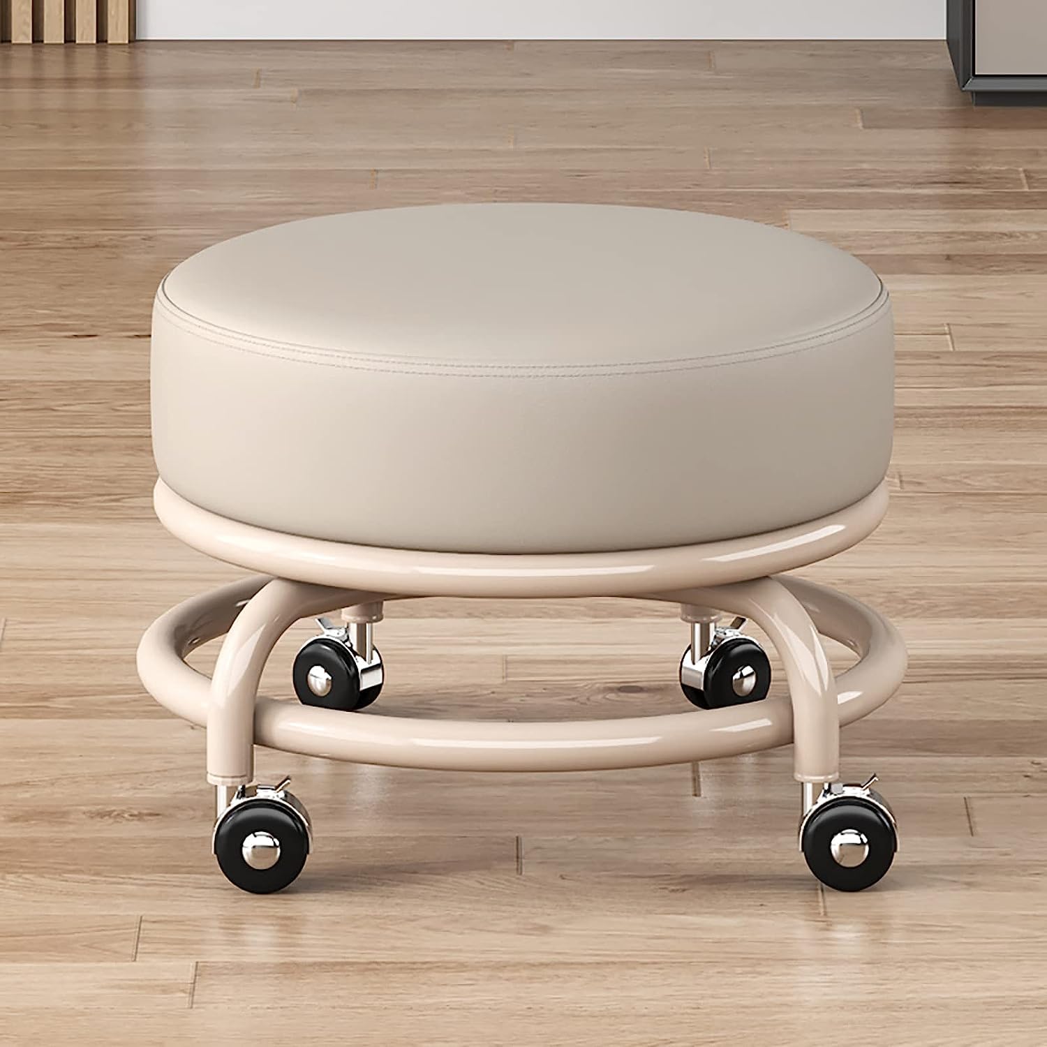 Repose-pieds en cuir moderne blanc crème, tabouret chic avec cadre en métal pour chambre