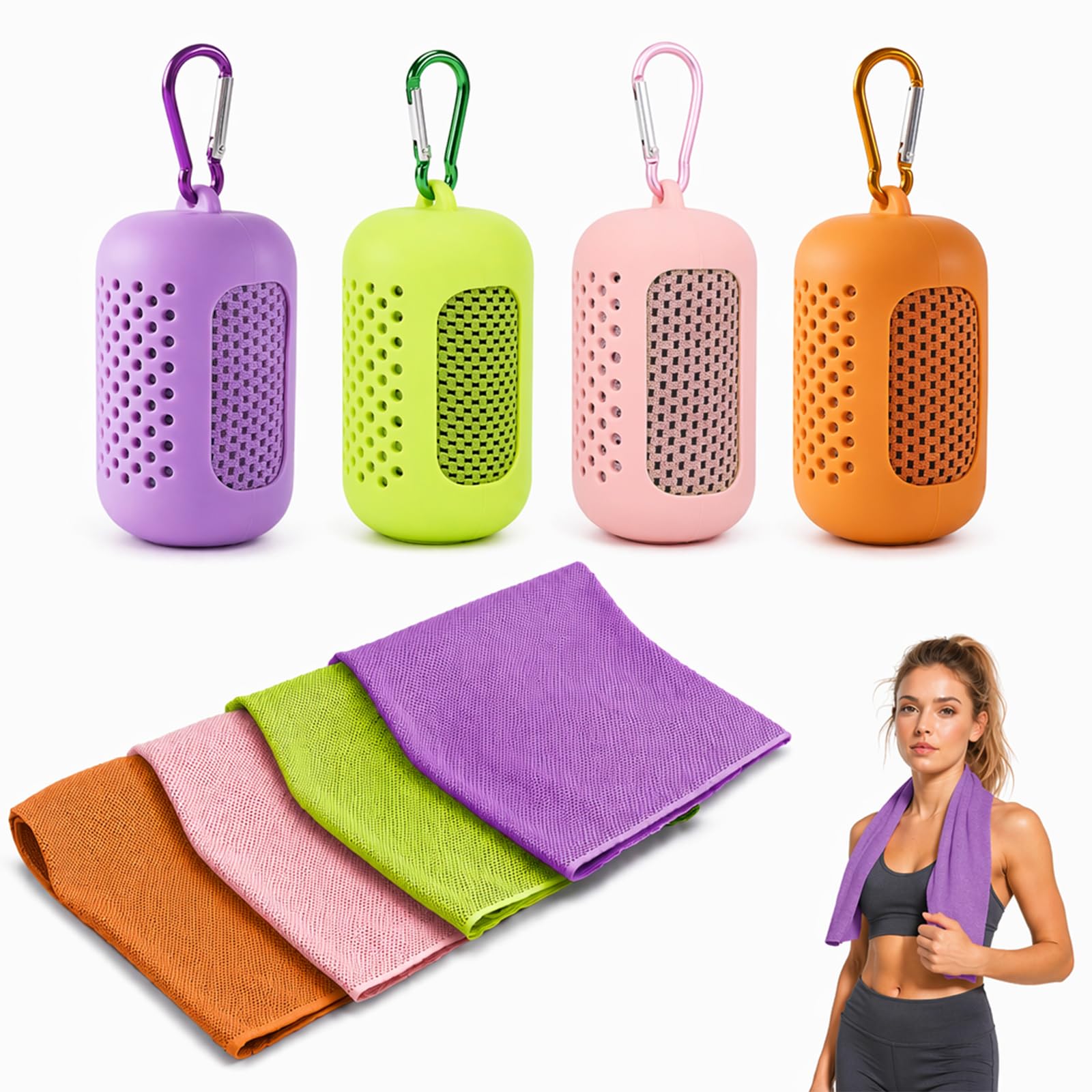 Kühlendes Handtuch 4er Set,Cooling Towel aus Mikrofaser, Schnelltrocknendes Sporthandtuch mit Verdunstungskälte, Kühlhandtuch für Fitness,Yoga,Laufen,Gym,Reise & Outdoor,30x90 cm,mit Silikonhülle