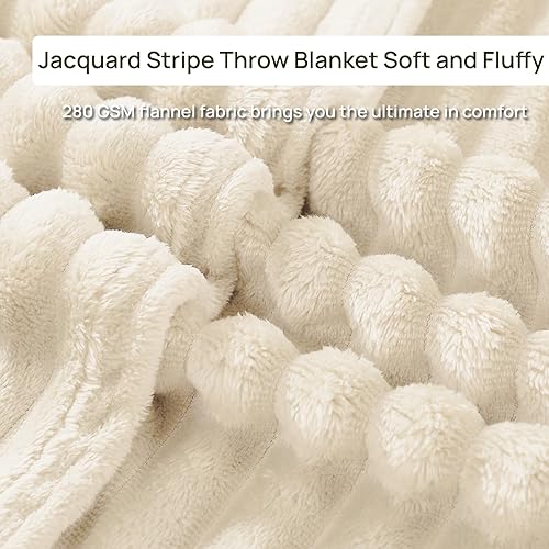 Miniatura 4 de Geniospin Manta de forro polar marfil, 280 GSM, extra suave, ligera, con tiras, mantas acogedoras y mullidas para sofá, cama, acogedora, cálida y