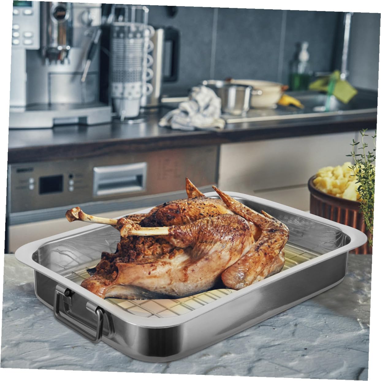 TOYANDONA Bandeja de Hornear Rectangular Acero Inoxidable con Rejilla Práctica para Horno Menaje Cocina y Repostería
