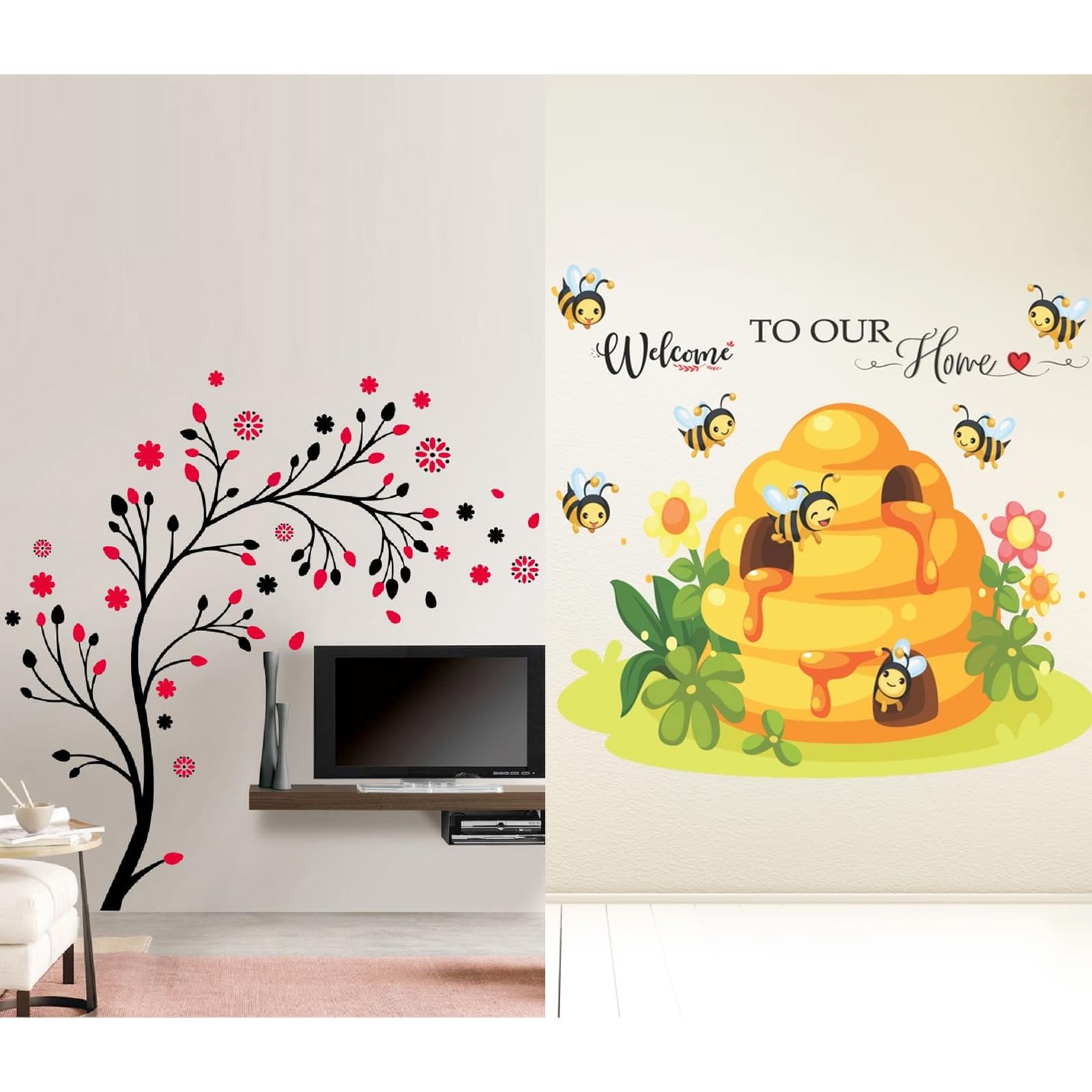 ESP Creation Combo Set of 2 Welcome Honey Bee | Magical Tree Wall Decals for Hall, Bedroom & Kitchen
