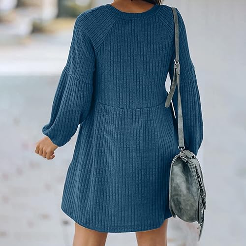 Miniatura 5 de Women's Long Sleeve Crewneck Dresses Solid Color Ribbed Casual Knit Sweater Dress Winter Loose Swing Midi Dress
