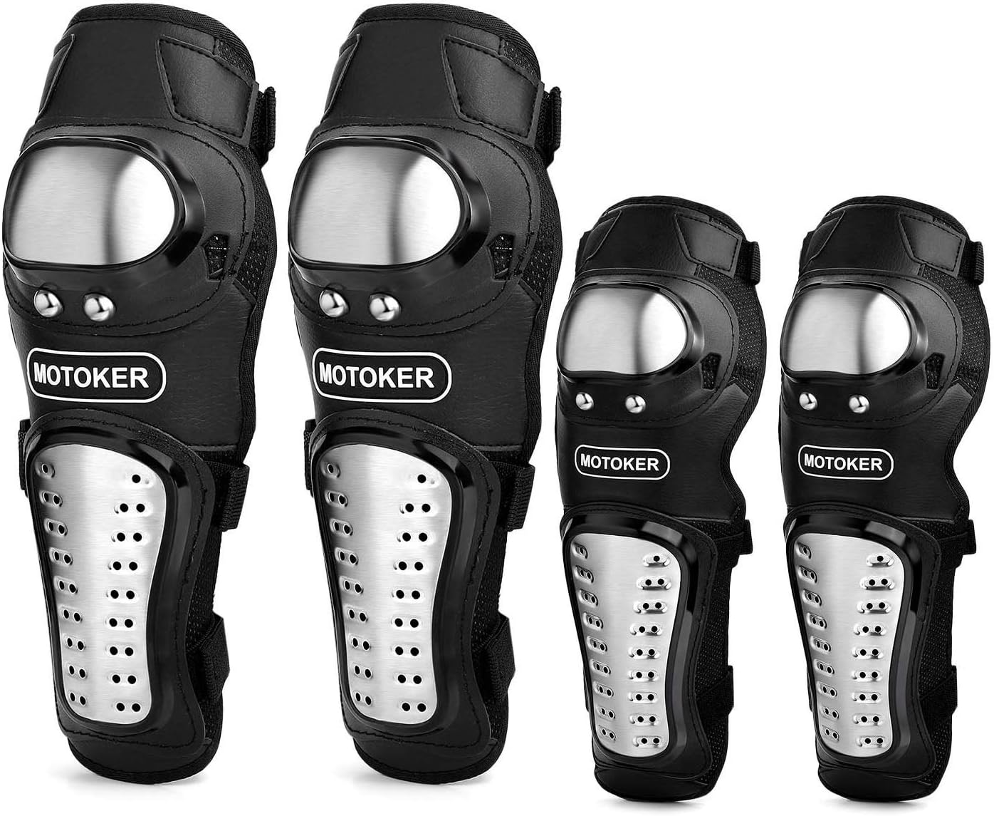 MOTOKER Knee Pads Motorcycle - 4Pcs Adults Stainless Steel Motorcycle Motocross Elbow Knee Shin Guards Protector Motocross Racing Adult Knee