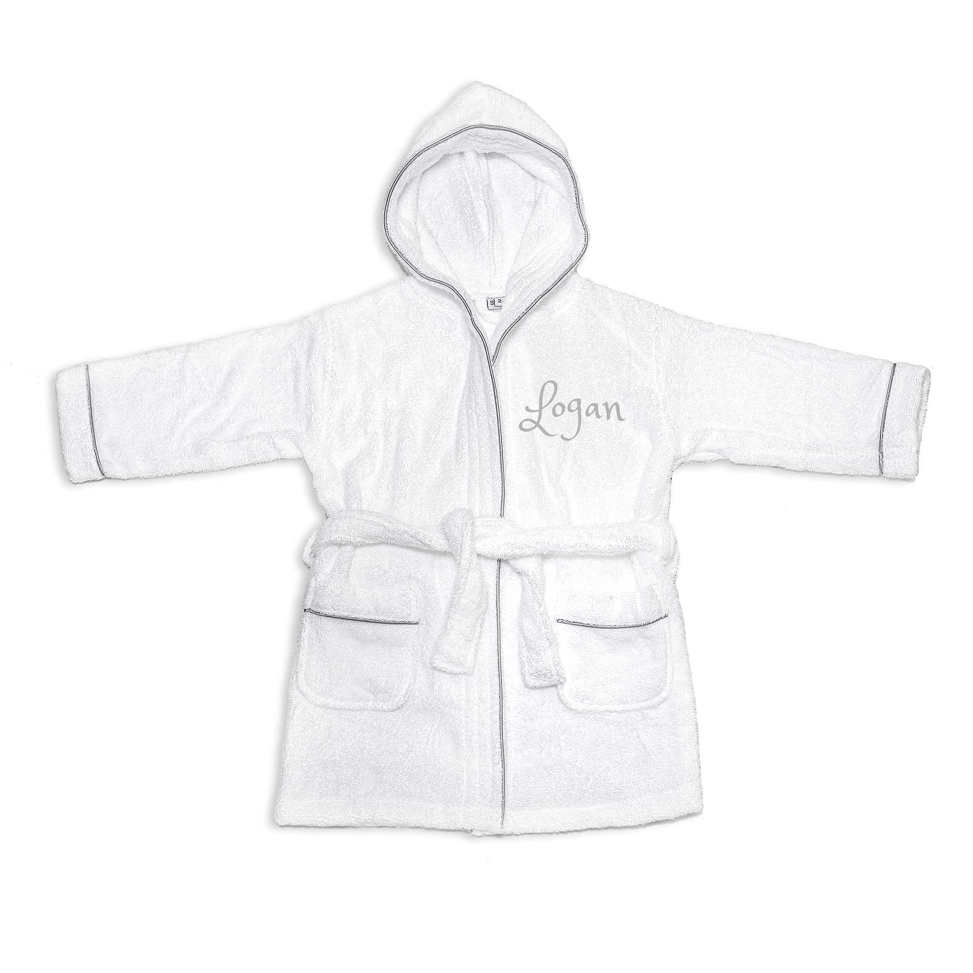 PERSONALIZED Baby Bathrobe -Toddler Bath robe Custom Monogram Embroidered Terry Robe (Grey, 8-10)