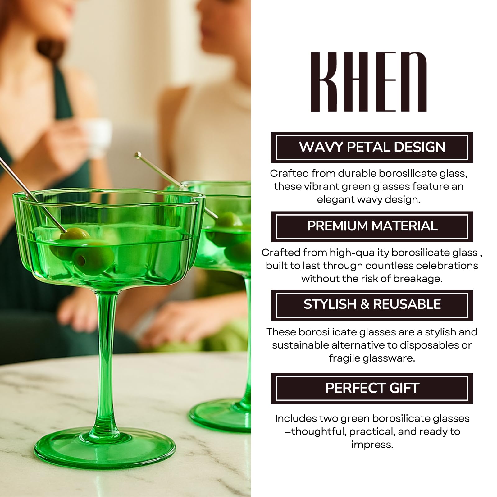 Khen Flower Vintage Wavy Glass Coupes Martini, Champagne & Cocktail Coupes - Set of 2-7oz Colorful Cocktail Glasses & Champagne, Prosecco, Mimosa Glassware Copyright Design - Amethyst Purple: Jade Set of 2