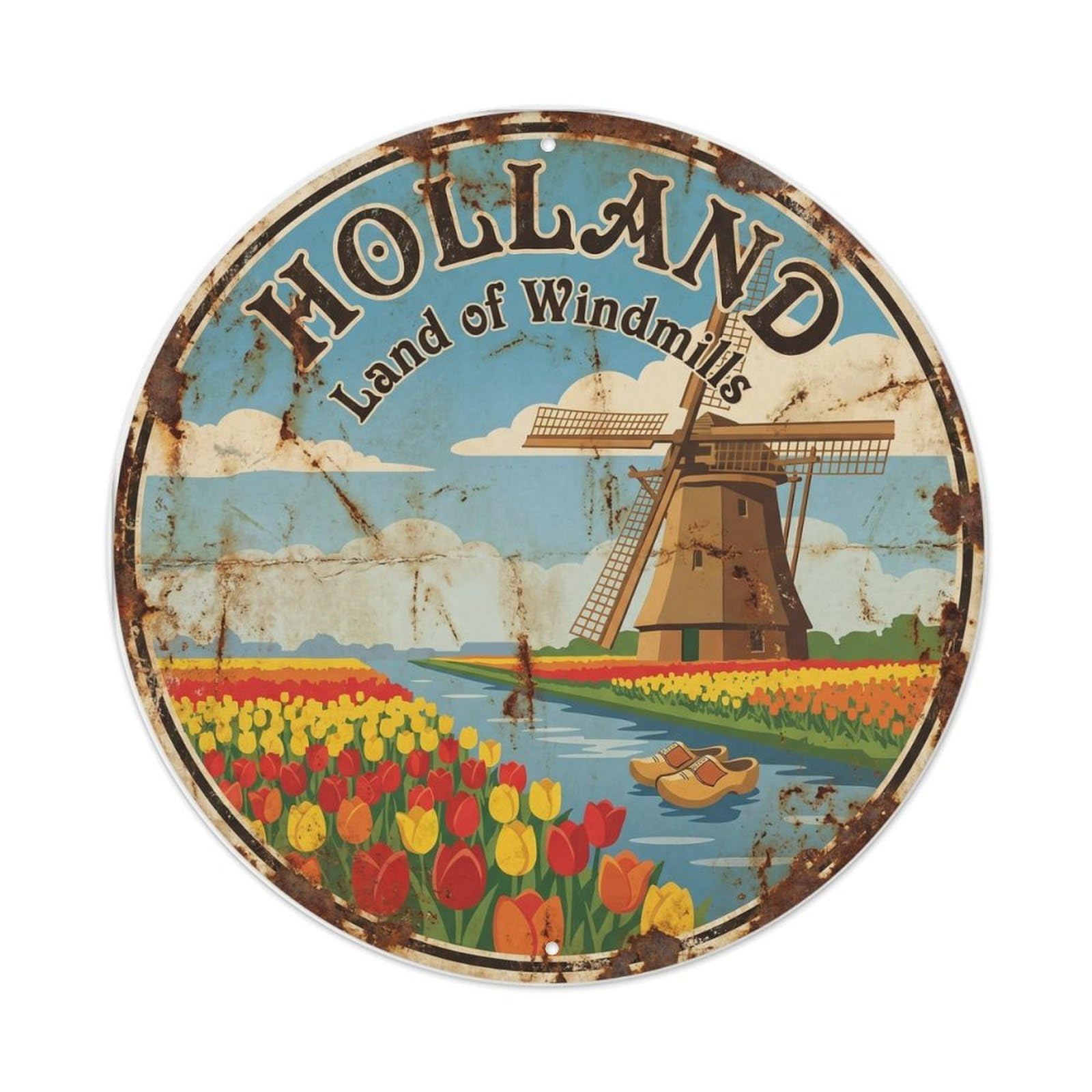Fqnyr Style Vintage Travel Dutch Windmill Amsterdam Metal Tin Sign