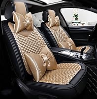 Vista 8 de Fundas de asiento de coche Bling Retro de moda en estilo de celosía de seda y cuero Fundas de asiento para el frente y la parte trasera Ajuste