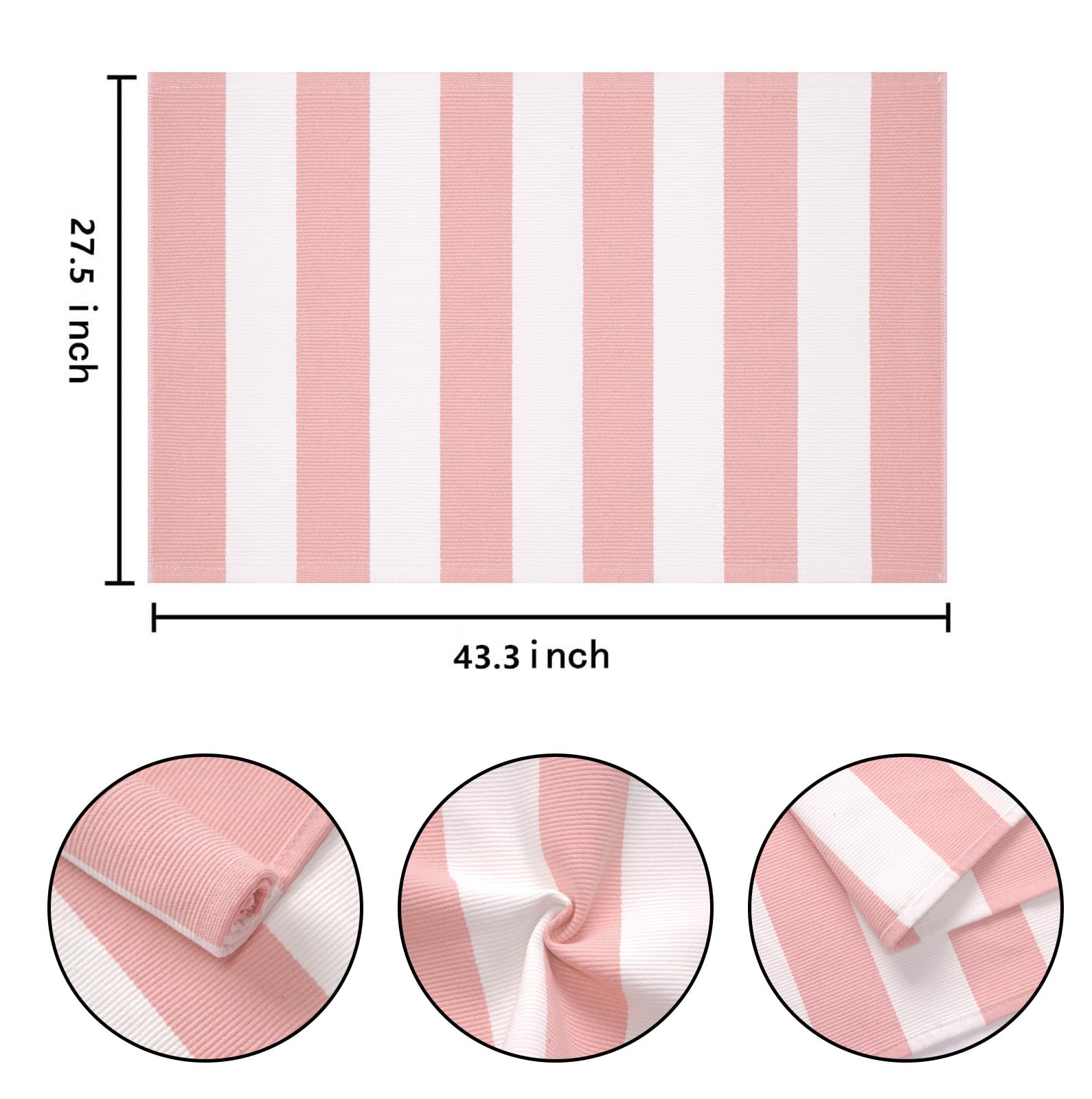 Tapis d'entrée extérieur Lavable à Rayures Roses et Blanches superposées 27