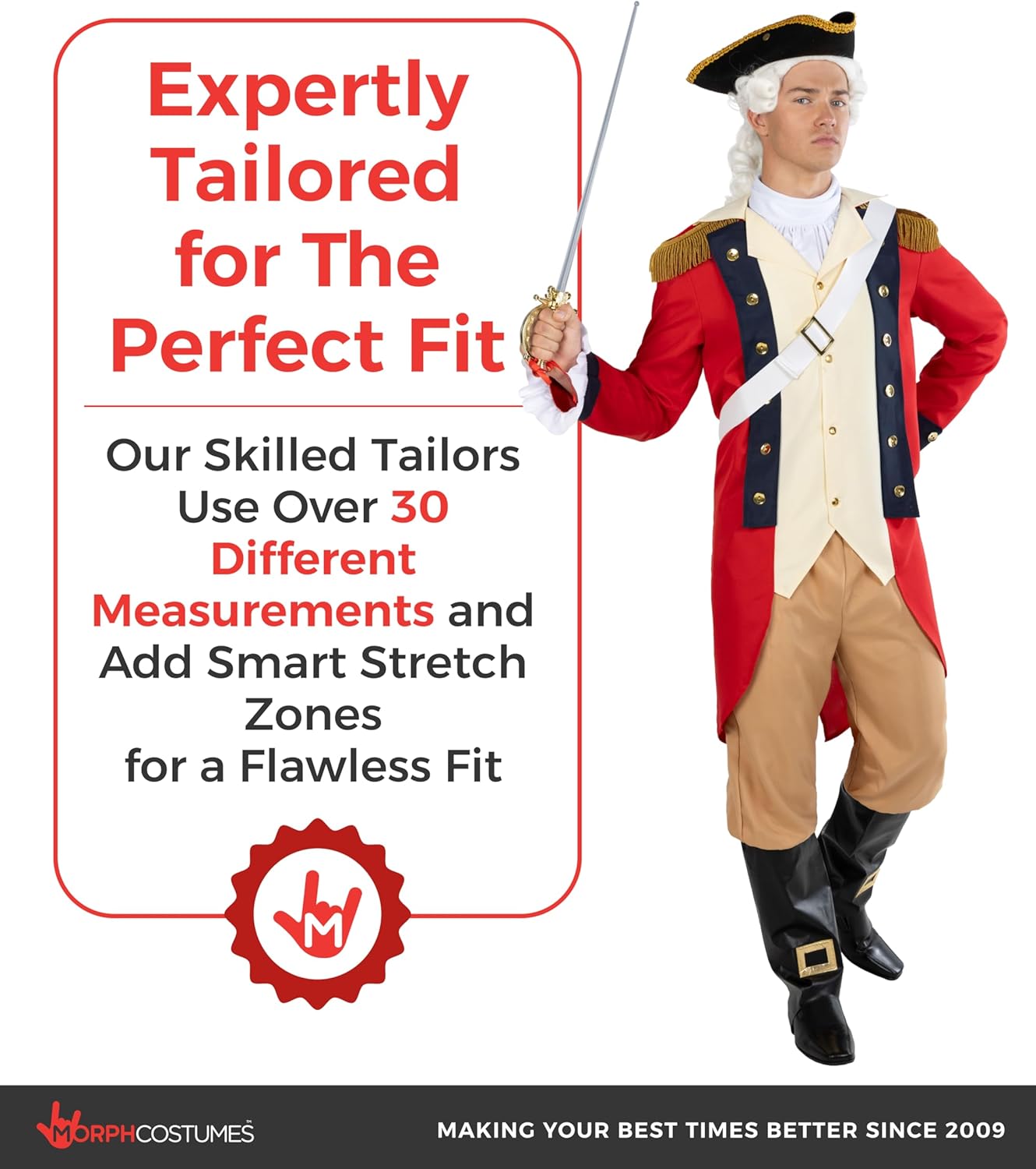 Morph George Washington Costume Adult With Wig, Founding Father Costume, Colonial Costumes Men, Presidents' Day Costumes