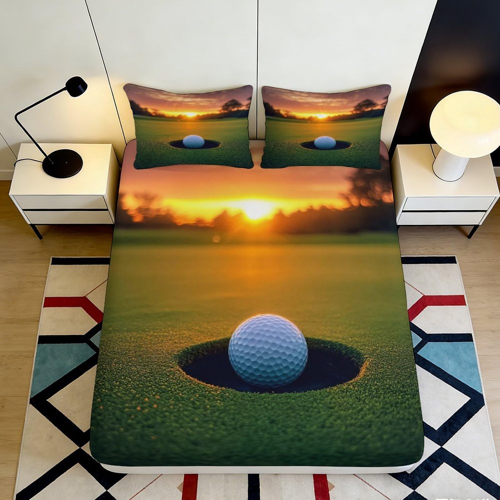 Jqzkxnhpbr Style-8 3D Printed Sunset Golf Green Fitted Sheet Microfiber Soft Anti-Slip Bed Cover For Bedroom Dorm Guestroom Decor 90X200x25cm