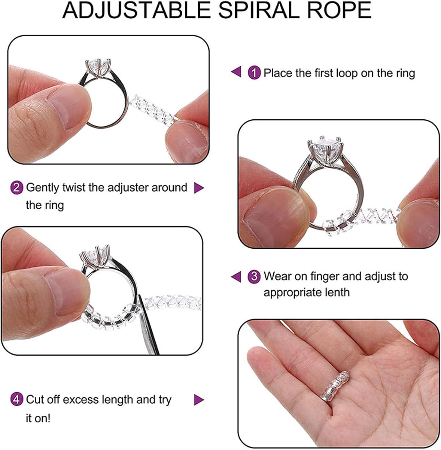 TUMPETY Ring Size Adjuster Kit for Women & Men Includes Invisible Spacer, Silicone Tightener, Fastener clasp, Measuring Tool