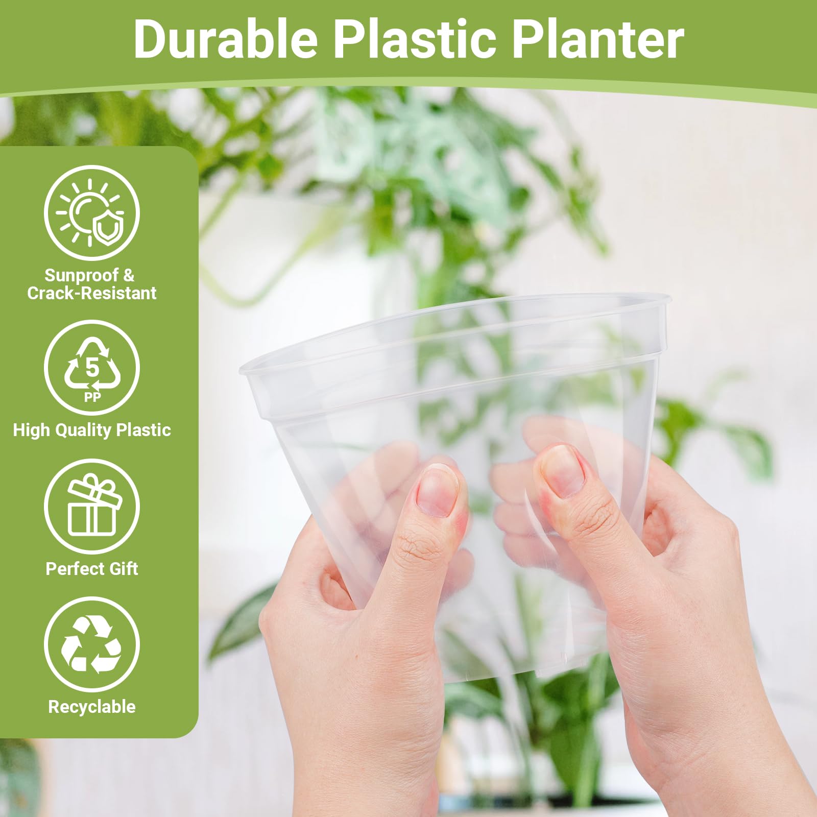 GREANER Lot de 24 pots de fleurs transparents de 15,2 / 20,4 / 25,4 cm - En plastique transparent - Avec ventouses pour plantes - Pour intérieur et extérieur