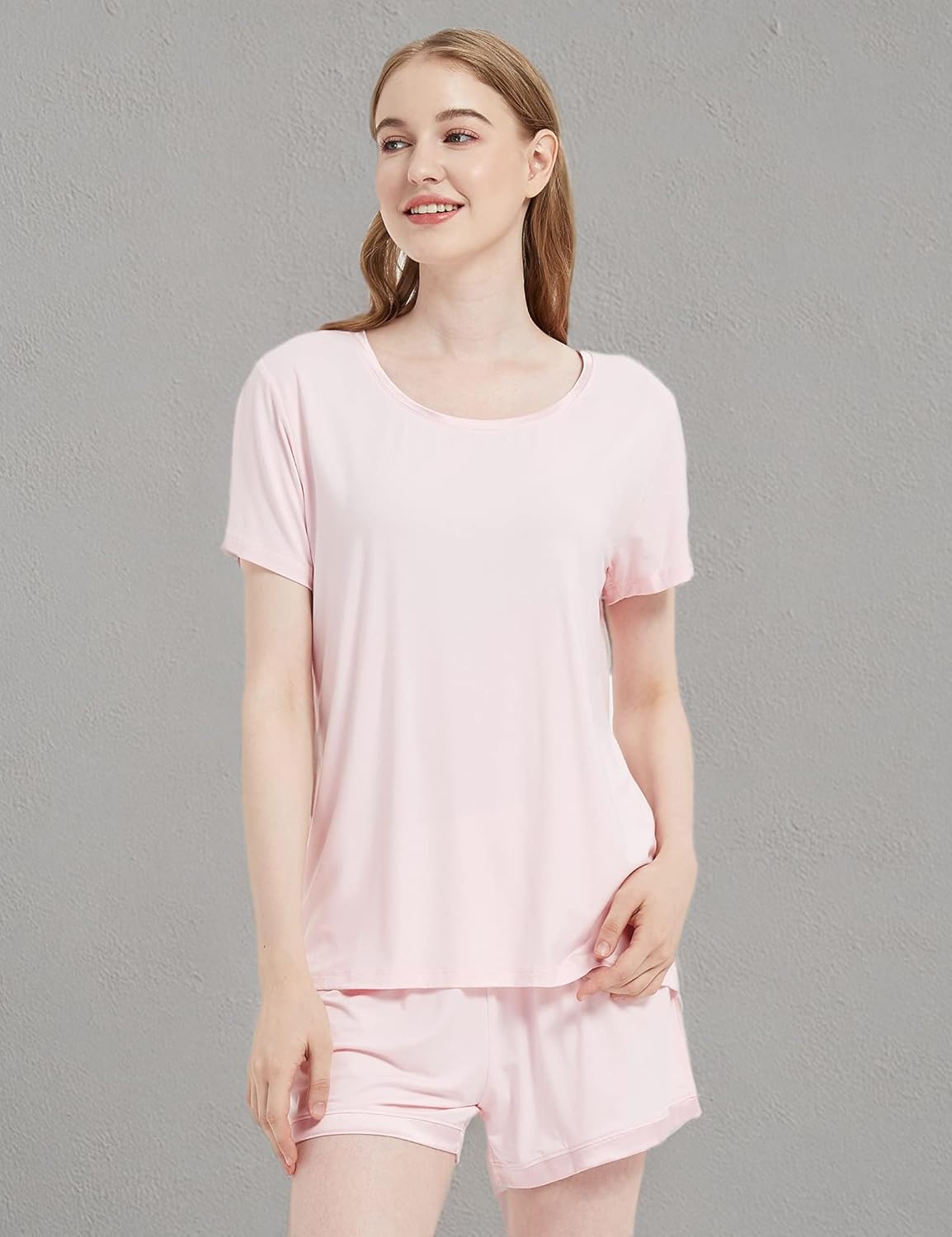 GYS Womens Pajama Sets, Short Sleeve Soft Sleepwear Tops and Shorts Pjs, Bamboo Viscose Loungewear - Image 5