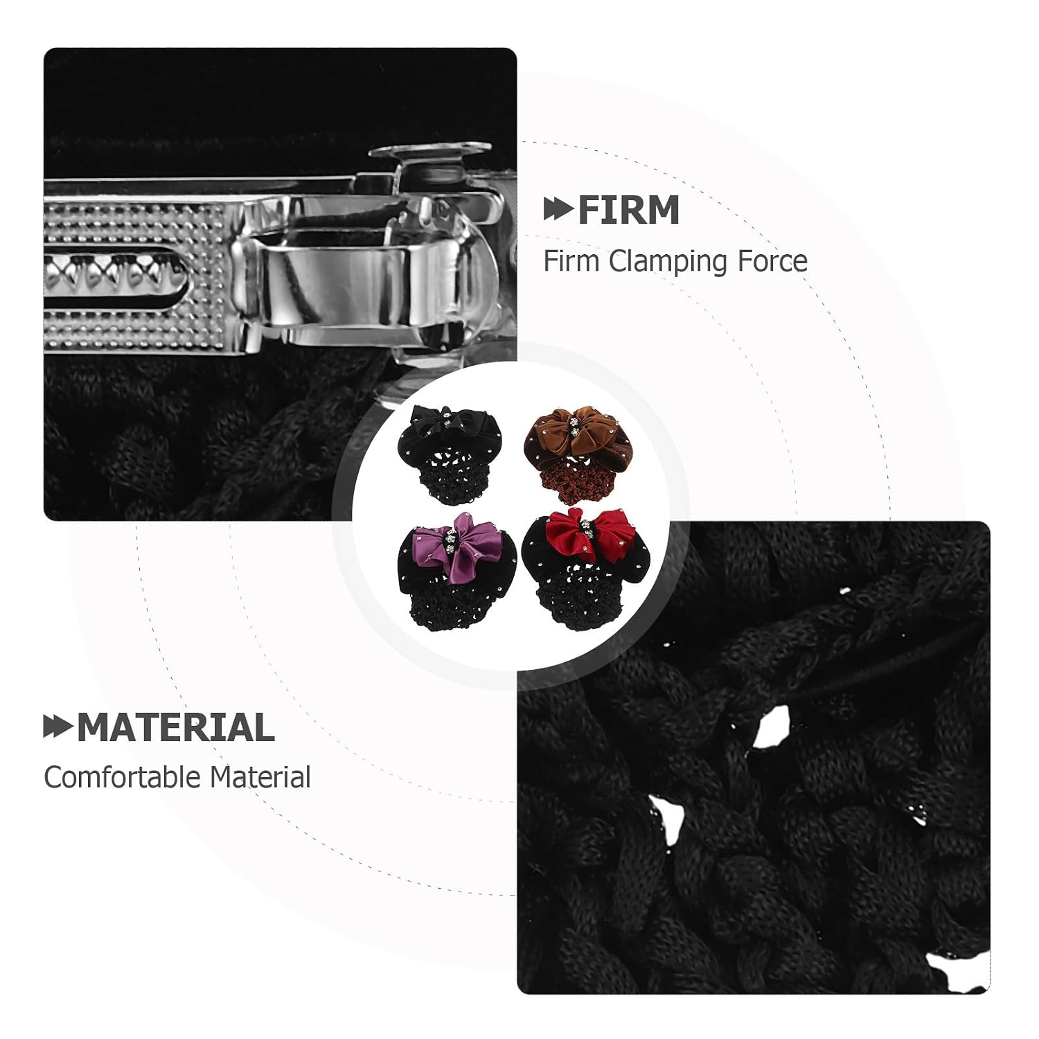Rhinestone Bowknot Hairnet Clip Hygienic and Easy Cleaning for Women Professionals 4pcs Velvet Mesh Snood Net Hair Bun Cover for Hospital Shifts and Work