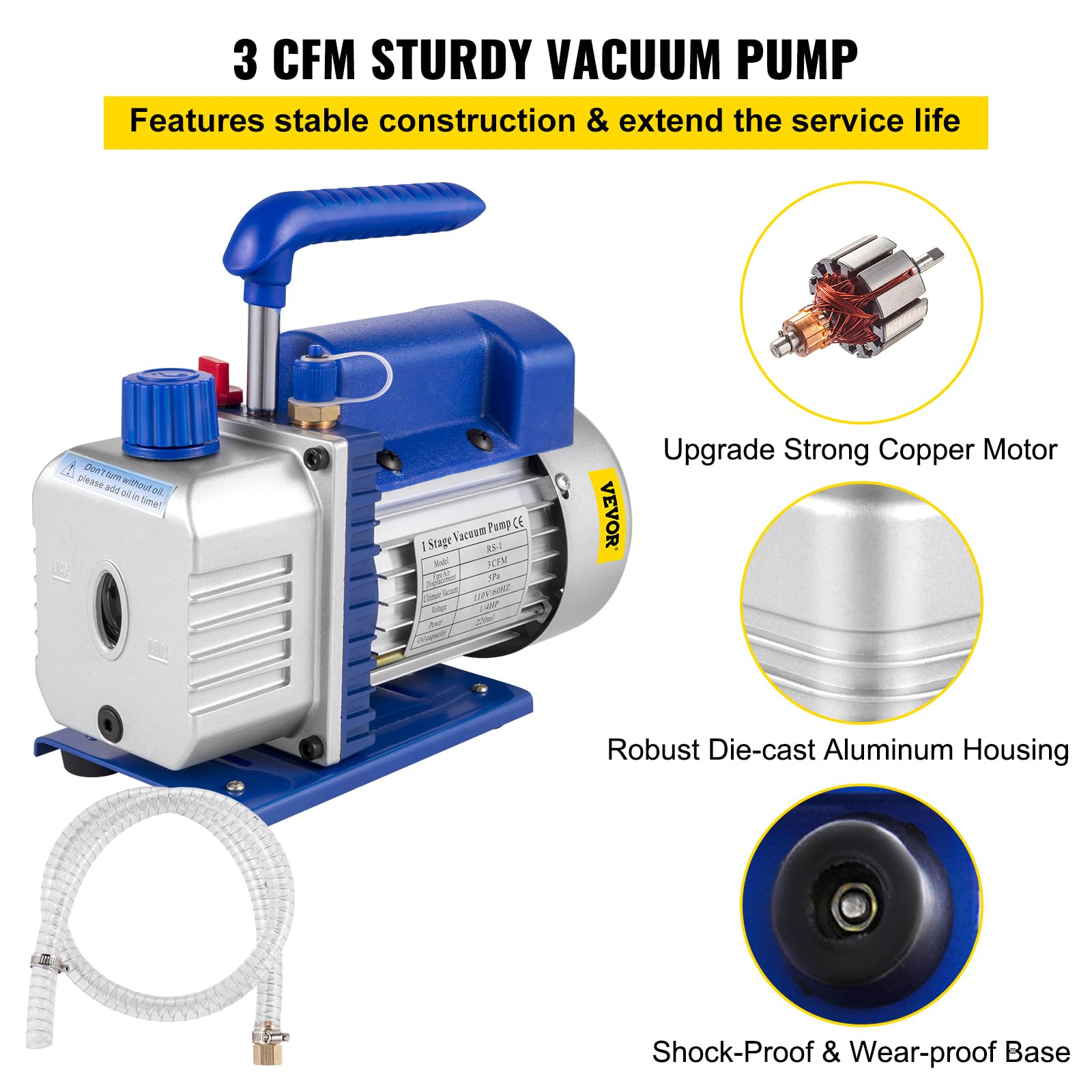 OldFe pompa próżniowa 3CFM1/4HP, komora próżniowa z pompą 5,7 l, zestaw pomp próżniowych, jednostopniowa pompa próżniowa, pojemność oleju 220 ml