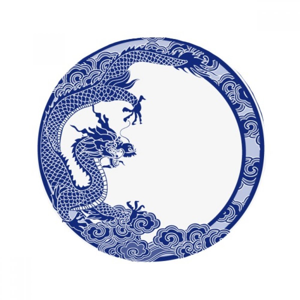 Tapis chinois dragon bleu rond pour salon et cuisine déco antidérapante entrée 50cm