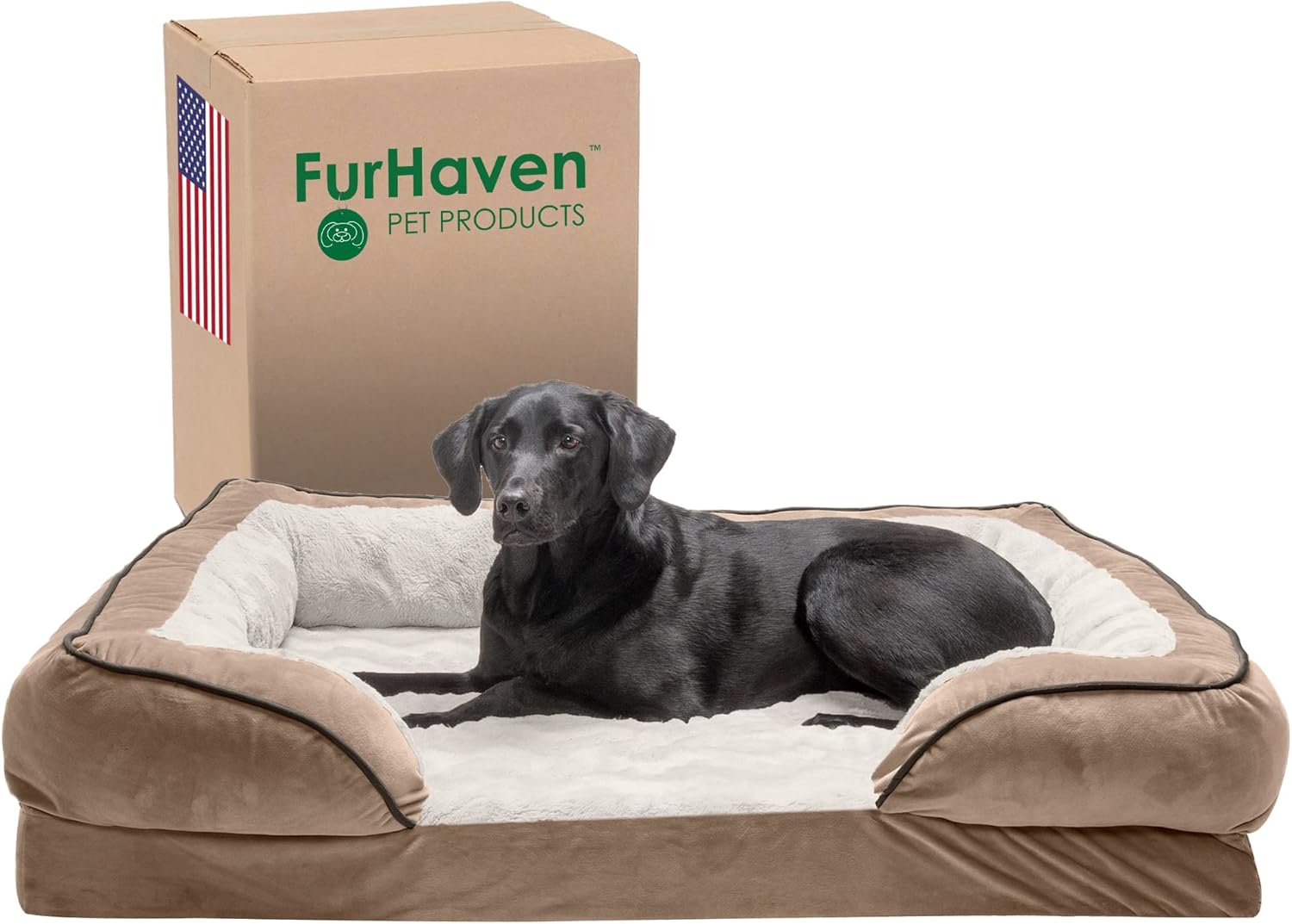 Furhaven Orthopedic Dog Bed for Large Dogs w/ Removable Bolsters & Washable Cover, For Dogs Up to 95 lbs - Plush & Velvet Waves Perfect Comfort Sofa - Brownstone, Jumbo/XL Sofa - Plush & Velvet Waves (Brownstone) 40.0"L x 32.0"W x 9.5"Th Orthopedic Foam
