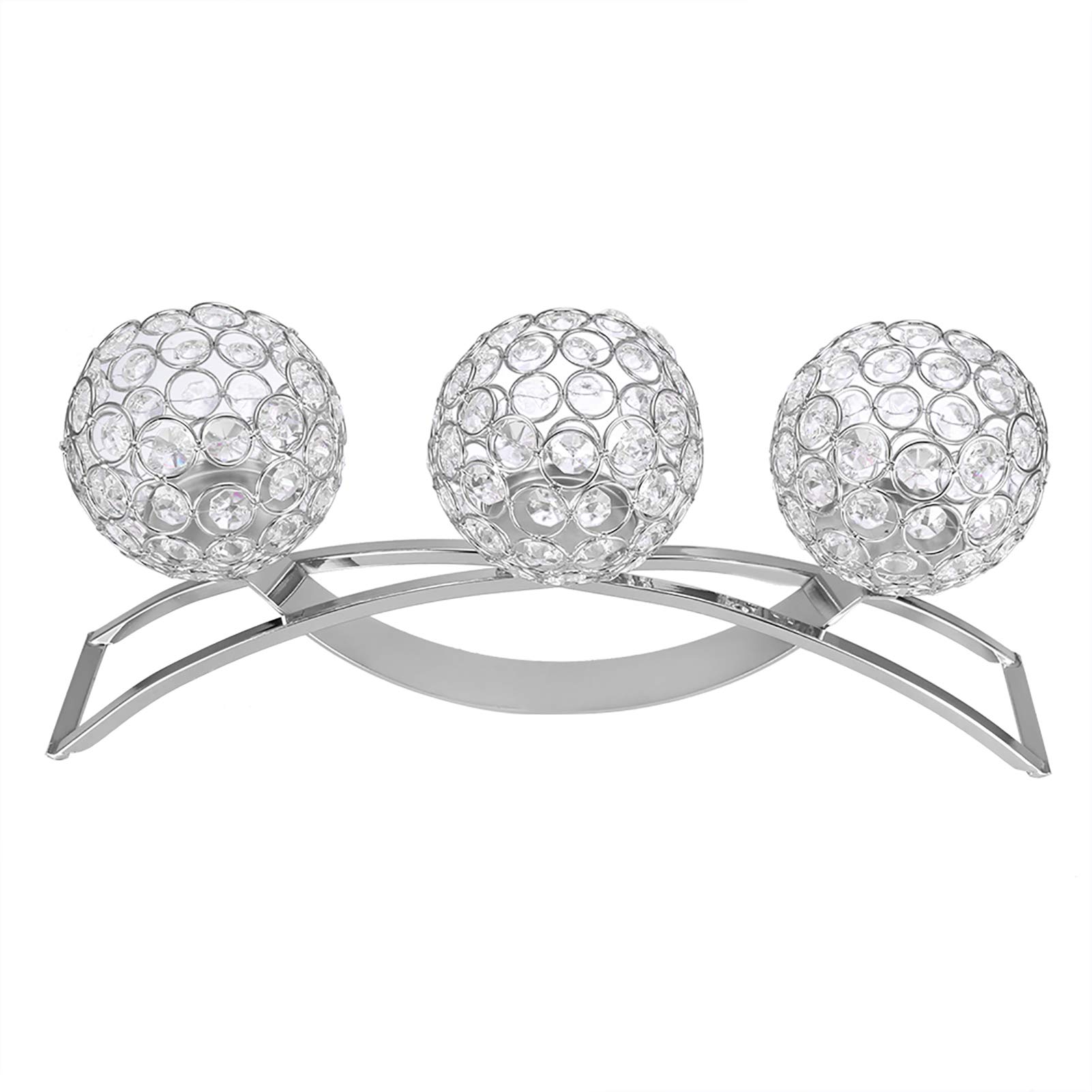 Portavelas de Cristal, 3 Brazos clásico Europeo Hierro Bola de Cristal Cena romántica con Velas Candelabro Centro de Mesa de Boda para la celebración del Aniversario de cumpleaños Regalo(Plata)