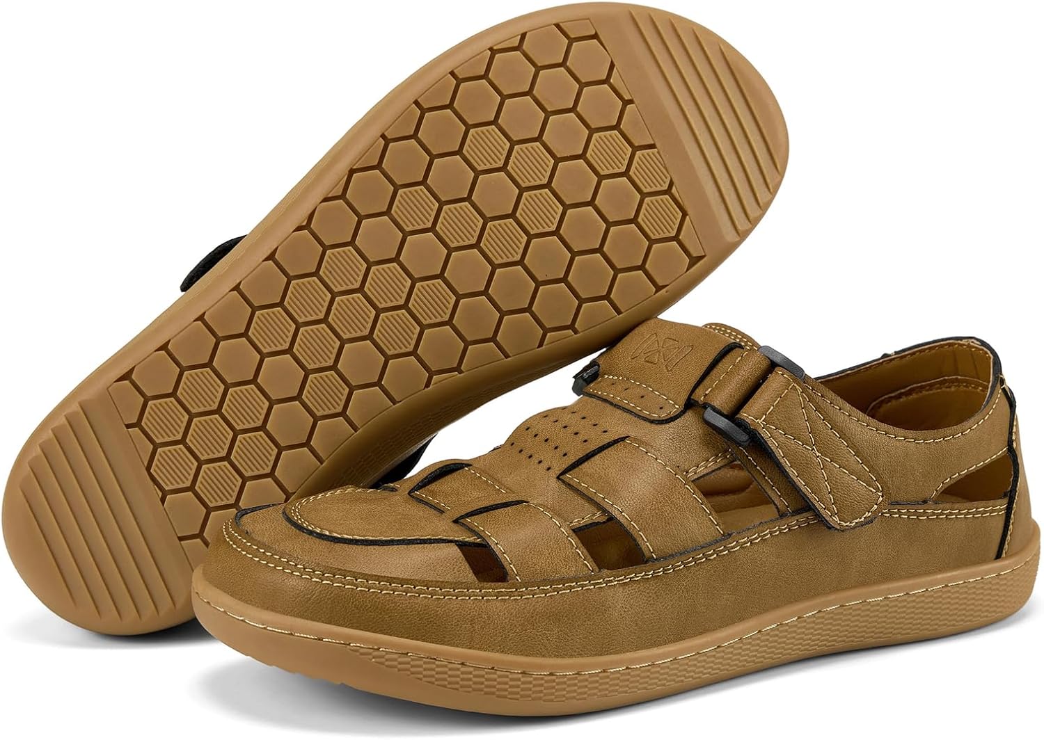 Moodeng Men's Sport Sandals Wide Toe Box Leather Sandals Ultra Lightweight Non-Slip Outdoor Casual Walking Slippers for Men
