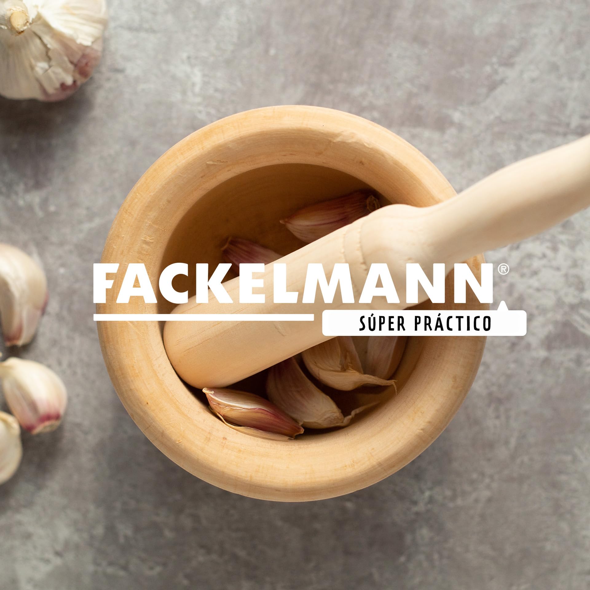 Fackelmann Mortero de Cocina para Triturar Especias, ajos y aliños, Majar, Salsas y Alioli, 14x10cm y Mano 3,5x20cm, Madera Natural de Abedul, 14x10cm, 1ud
