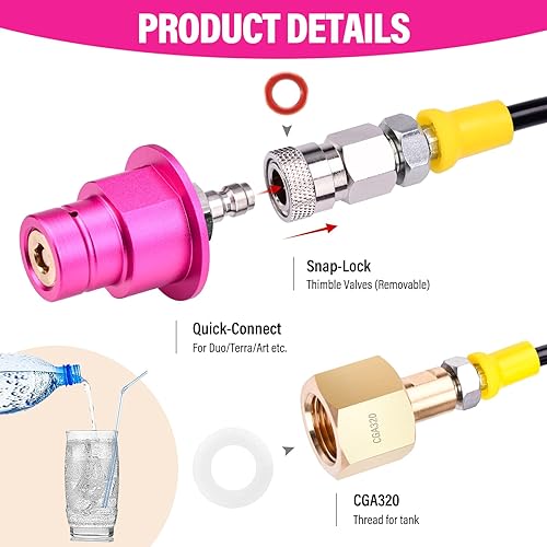 Miniatura 3 de Adaptador rápido de CO2 con manguera de alta presión de 60 pulgadas, CO2 de conexión rápida compatible con DuoTerraArtE-DuoCrystal 3.0GAIA Soda