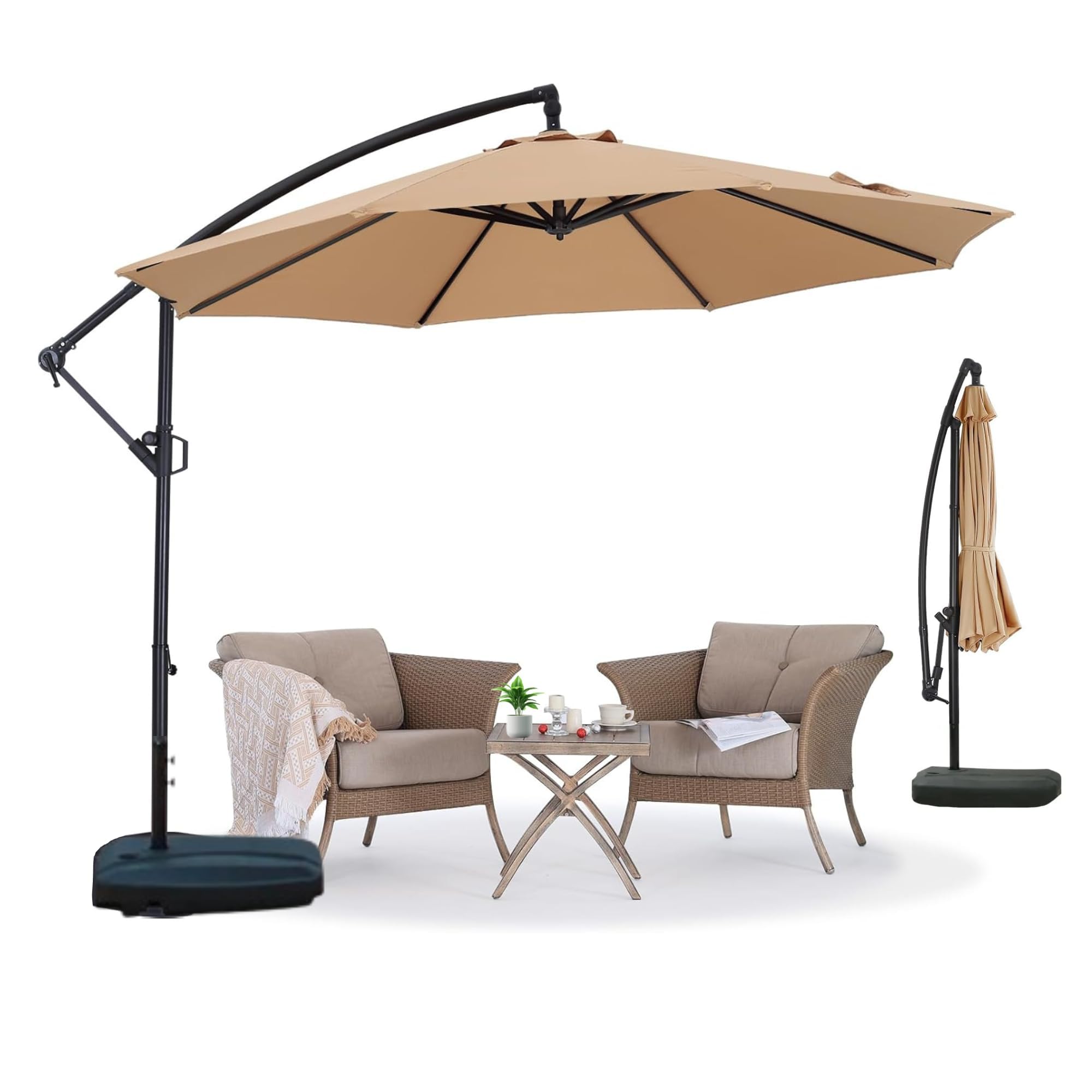 THESHELTERS 10ft Side Pole Round Outdoor Garden Umbrella with Movable 60Kg Heavy Water Base Stand for Patio, Terrace, Cafe and Poolside | Waterproof Big Size Outdoor Umbrella discount deal