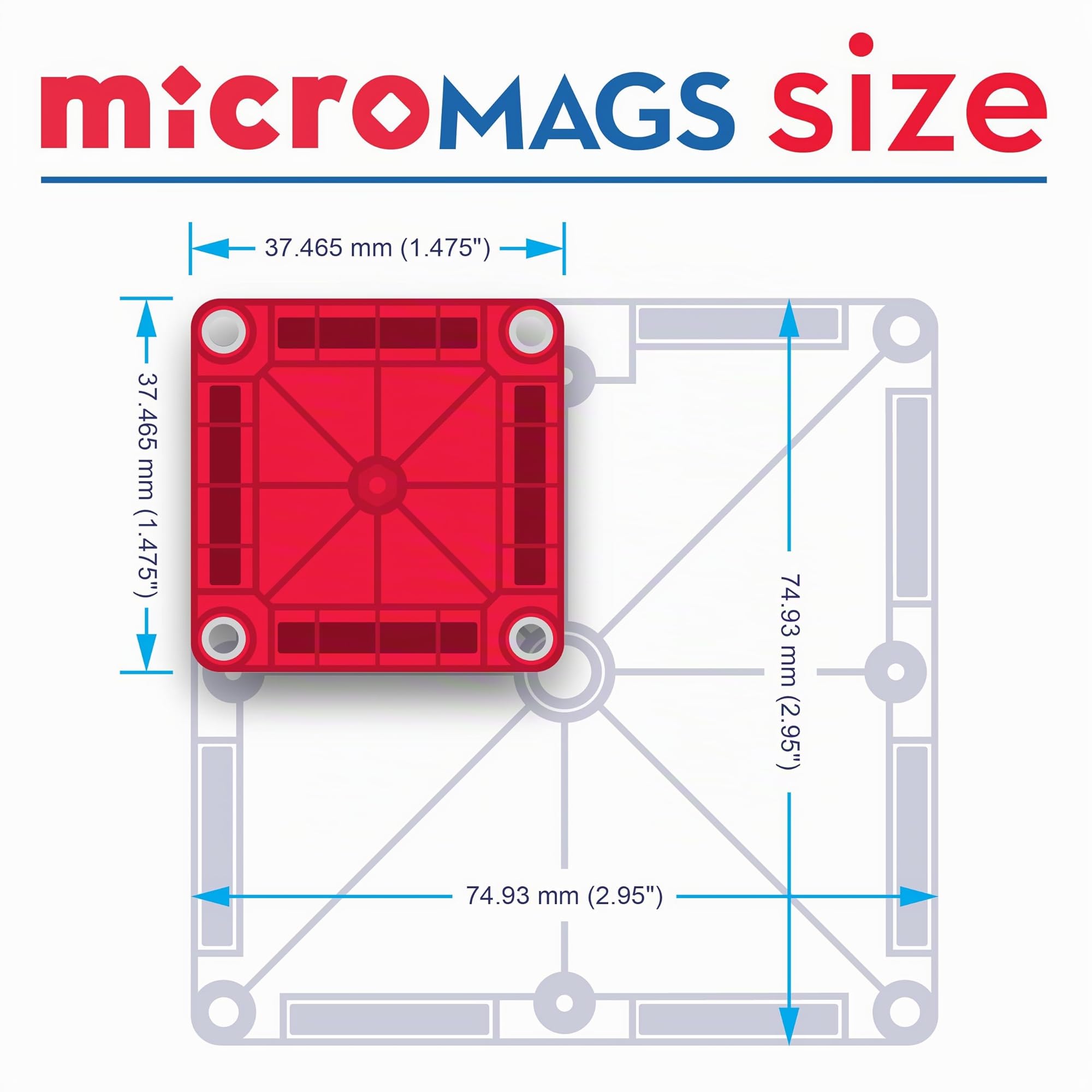 Magna-Tiles microMAGS 26-teiliges Reise-Magnetbauset - Kräftige Farben, die Original Magnetbaumarke