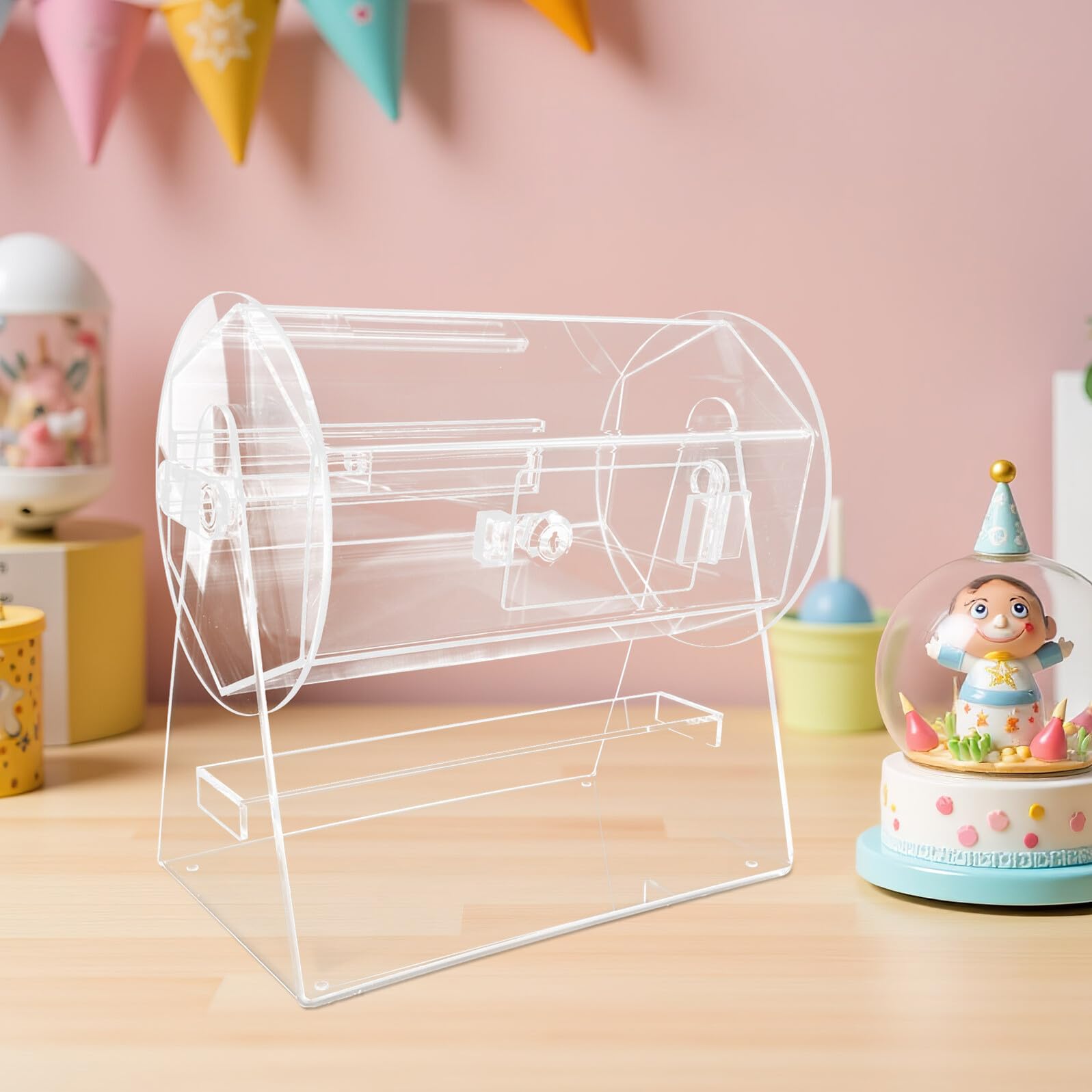 Zerodeko Tambour de Tombola en Acrylique Transparent Grosse Capacité Boîte à Tickets Rotative pour Tirage Sort Urne à Billets pour Événements Loterie et Bingo Outil de Tombola