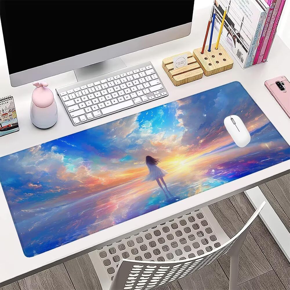 Alfombrilla de Mouse para Juegos, Blu, XXL, Antideslizante, Impermeable, Diseño de Sogno, Extendido, Grande, 1200x600x3mm, para PC, Laptop, Ufficio, Famiglia d-810