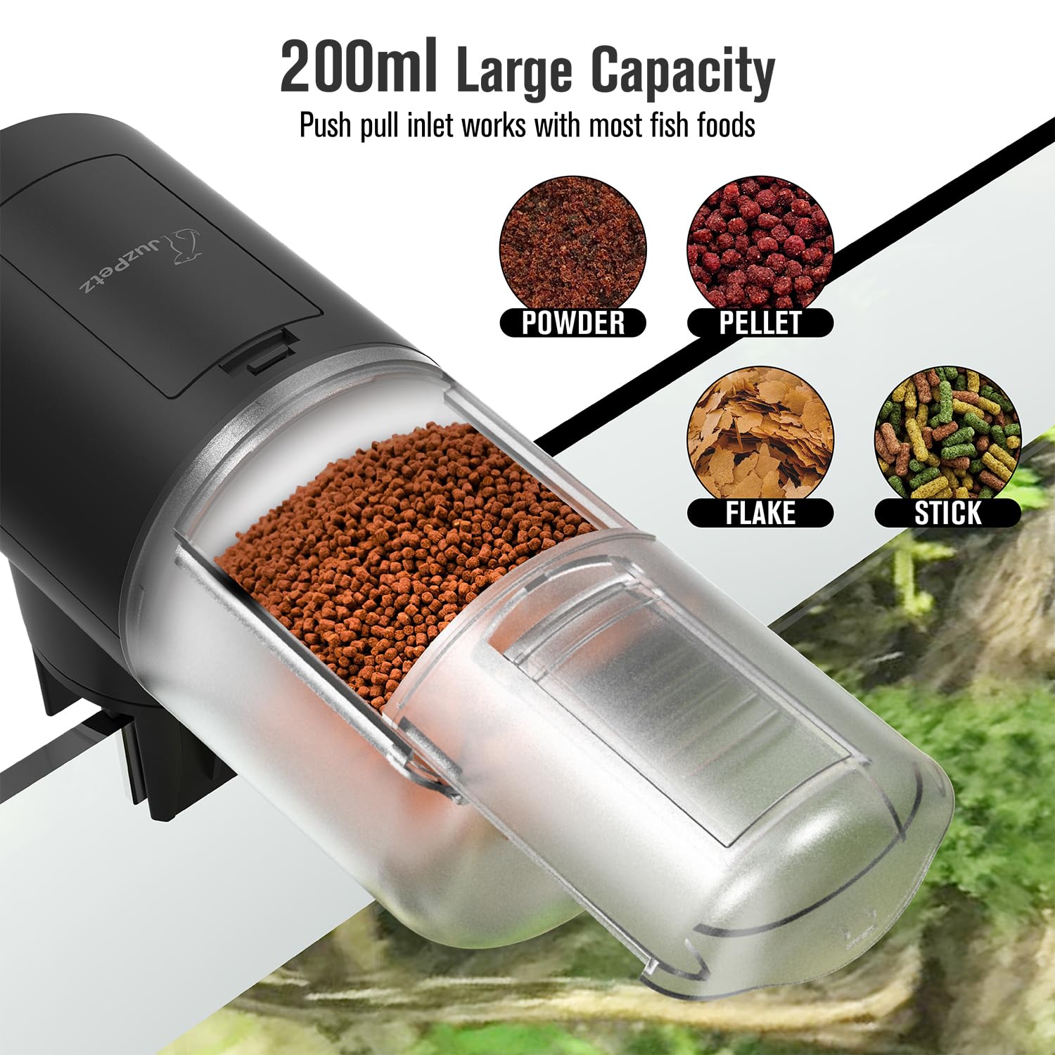 Distributore Automatico di Cibo per Pesci | 4 timer programmabili | Alimentatore Automatico per Acquario | Accessorio per Acquari | Nero