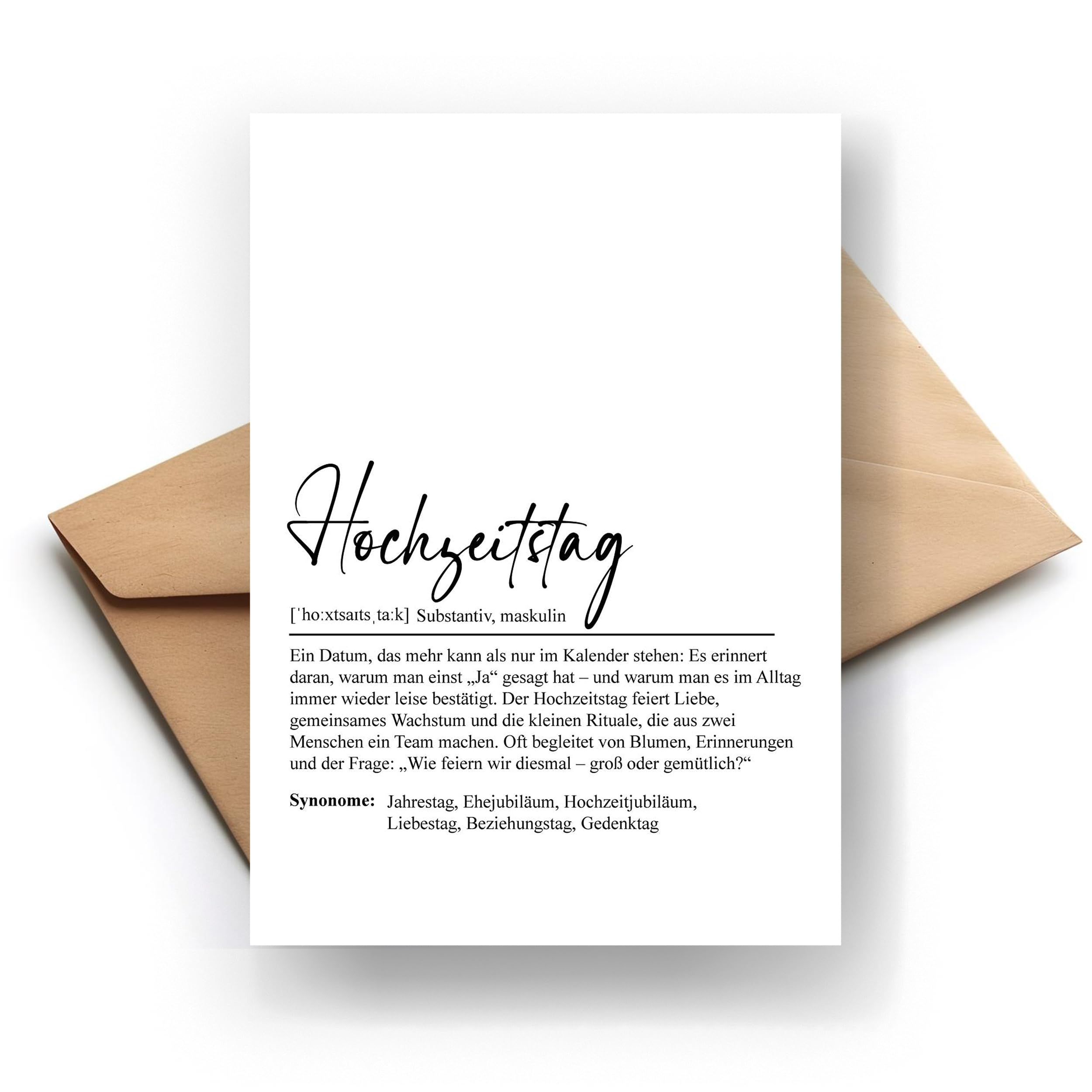 Hochzeitstag Definition Karte mit Umschlag – Liebevolle Karte als Geschenk zum Hochzeitstag