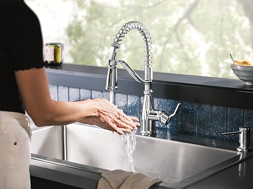 Miniatura 9 de Moen Nolia 87886 - Grifo de cocina cromado con resorte de enjuague previo con rociador extraíble, grifo de fregadero de cocina de un solo orificio